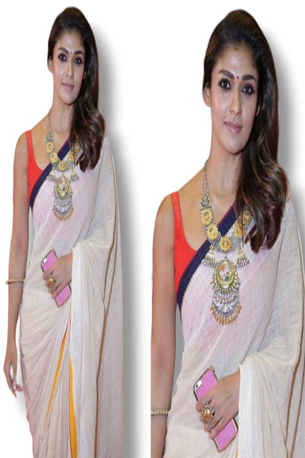 nayanthara in cream handwoven pure linen saree - linenworldonline.in