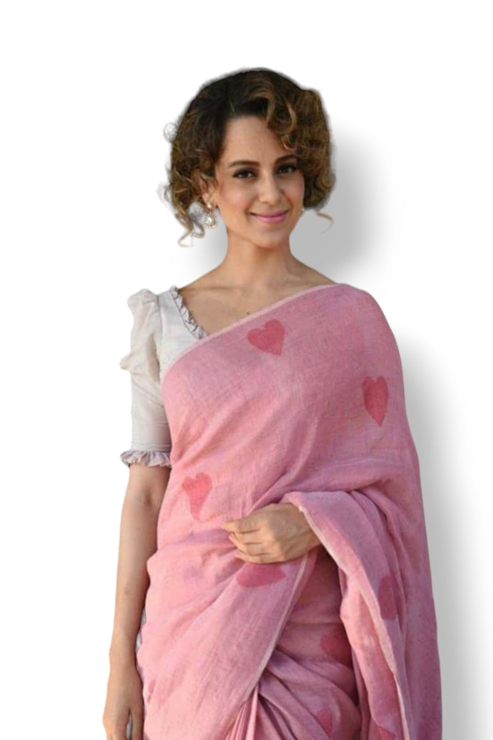 kangana in pink heart embroidered pure linen saree - linenworldonline.in