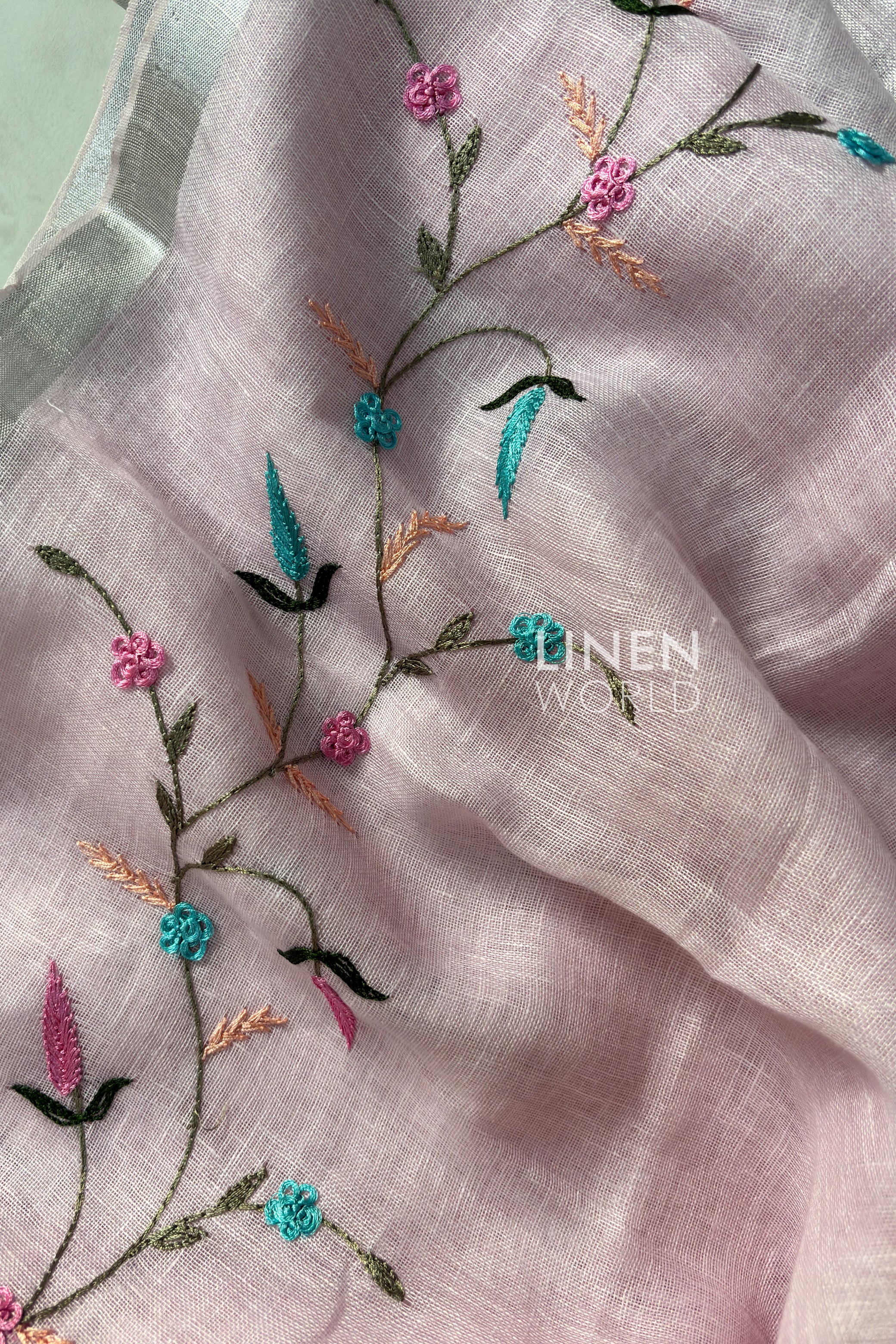 Pure Linen Premium French Knot Saree by Linen World