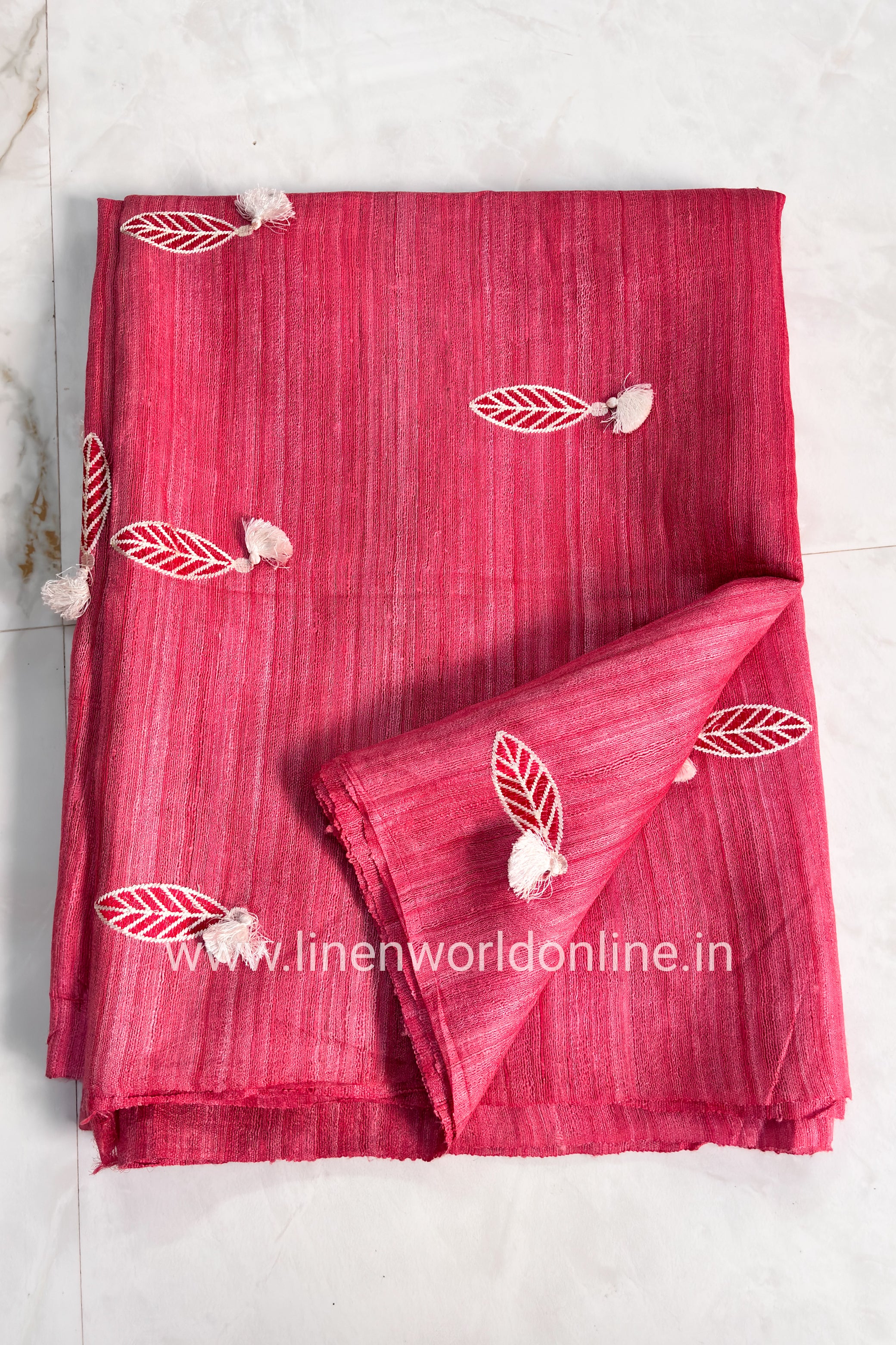 Peach Bhagalpuri Tussar Ghicha Silk Saree With Digital Embroidery - linenworldonline.in