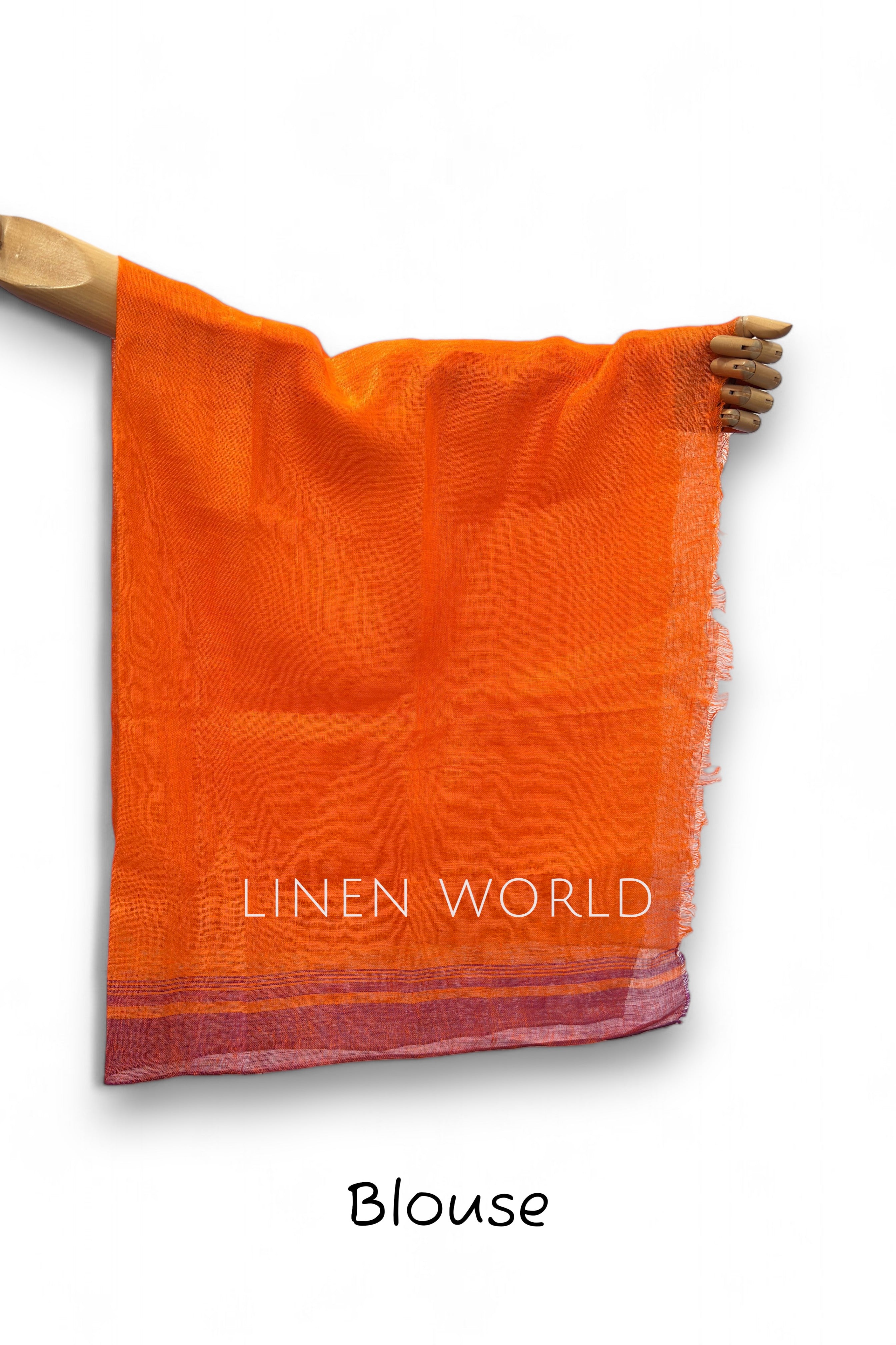 Vanya linen saree dark orange blouse - Linen World