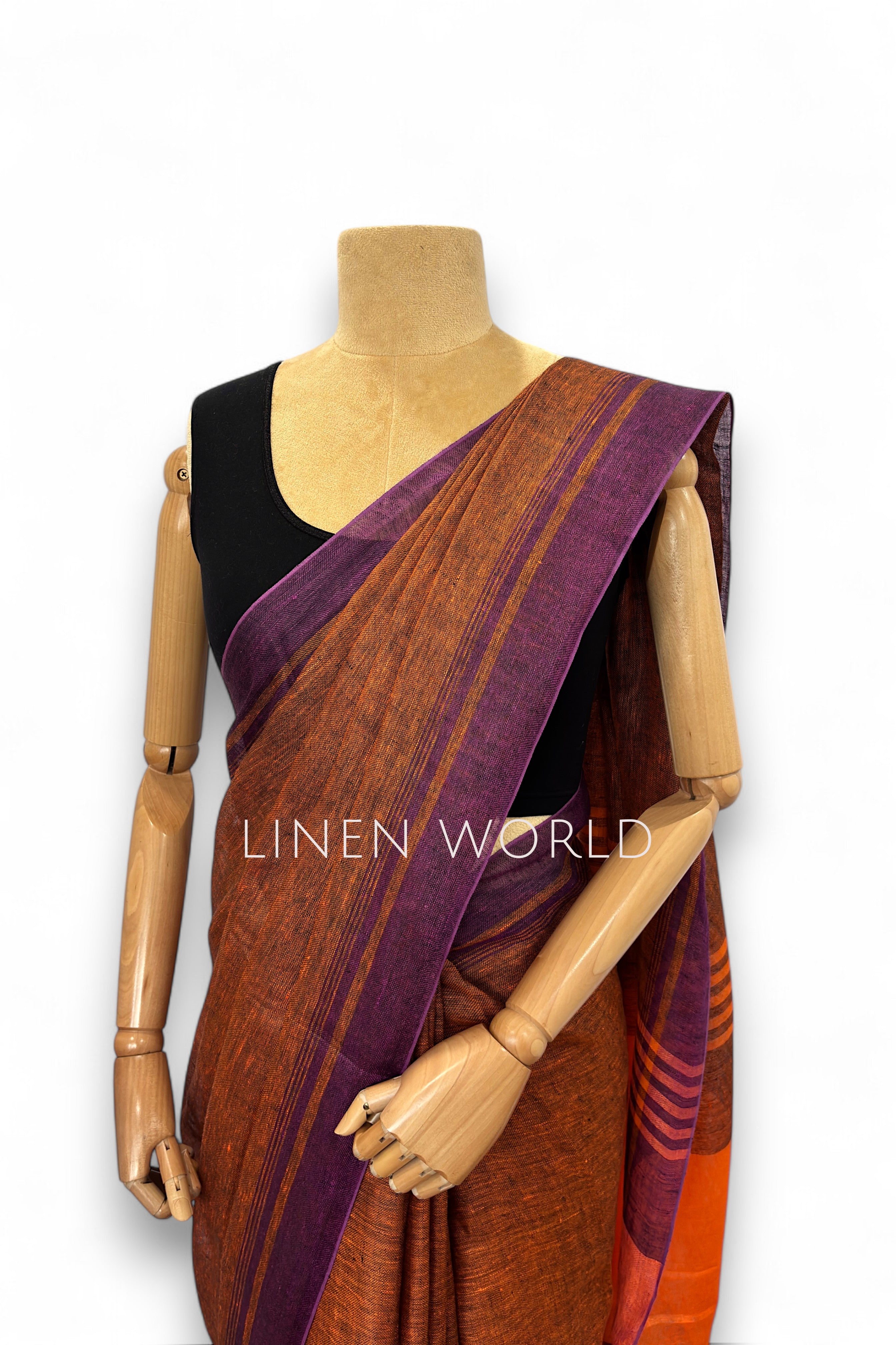 Vanya Brown Linen Saree by Linen World | Soft, Stylish & Office-Ready