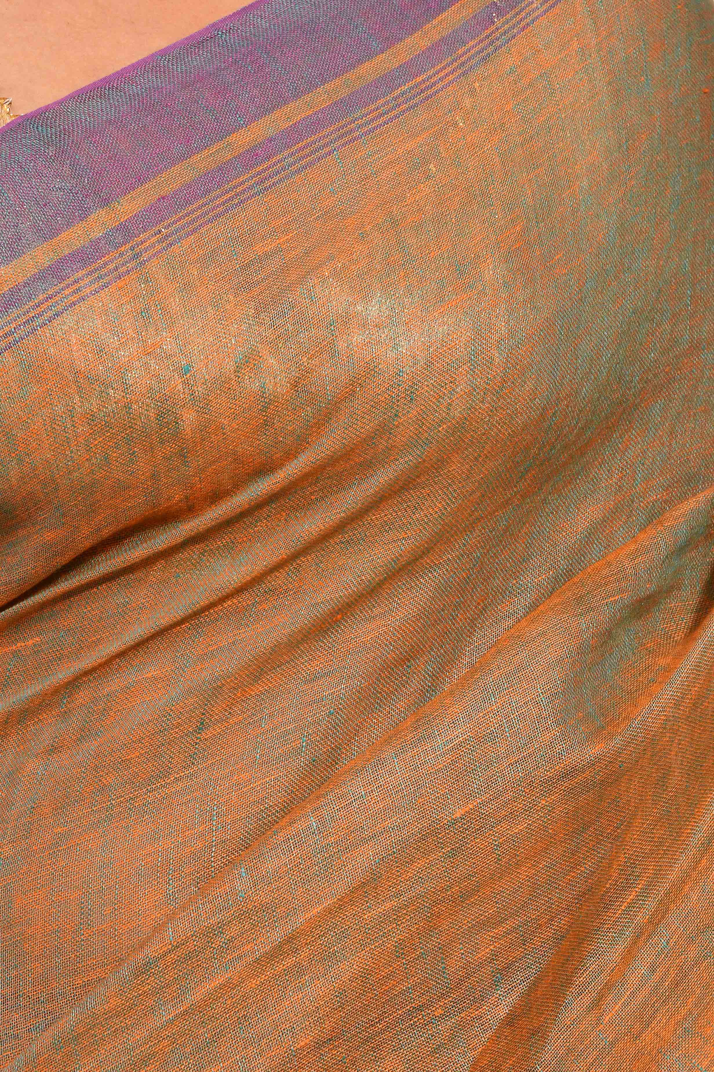 Vanya - Teal Organic Linen Saree With Tassels for Office and Daily Wear