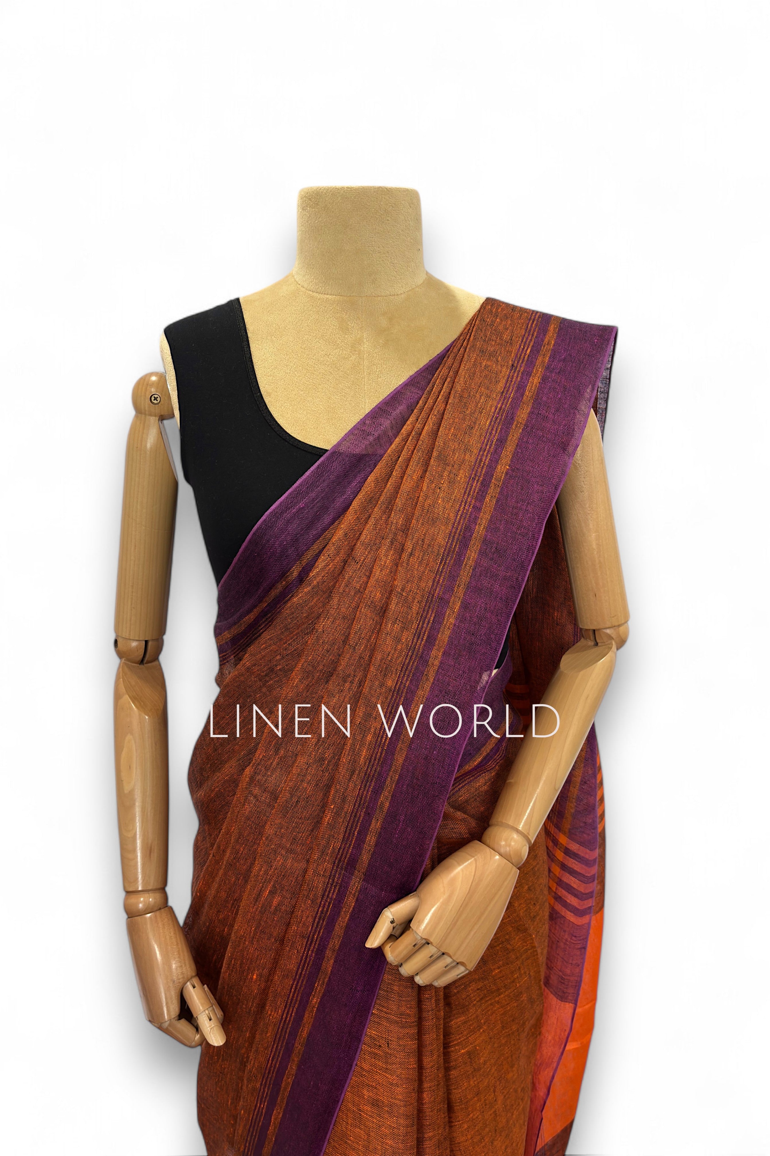 Vanya Brown Linen Saree with Tassels – Perfect Office Wear by Linen World