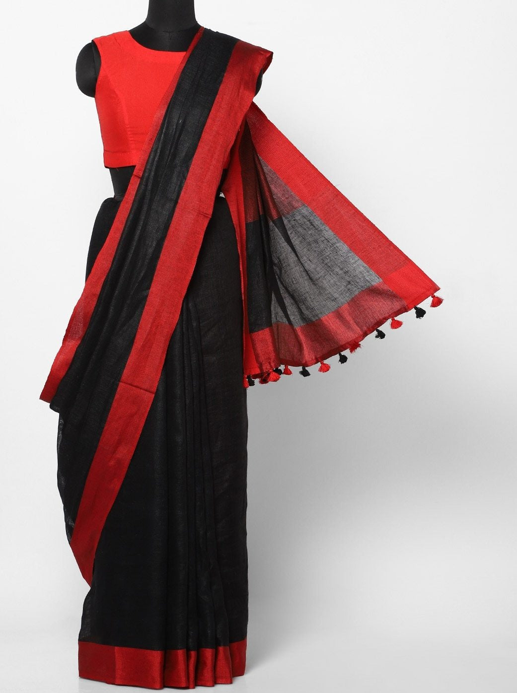 black pure linen saree