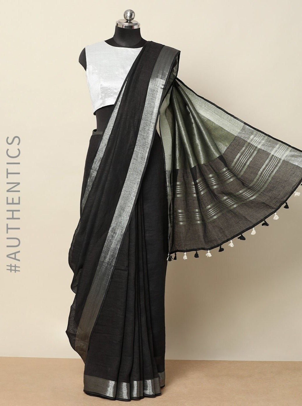 black pure linen saree