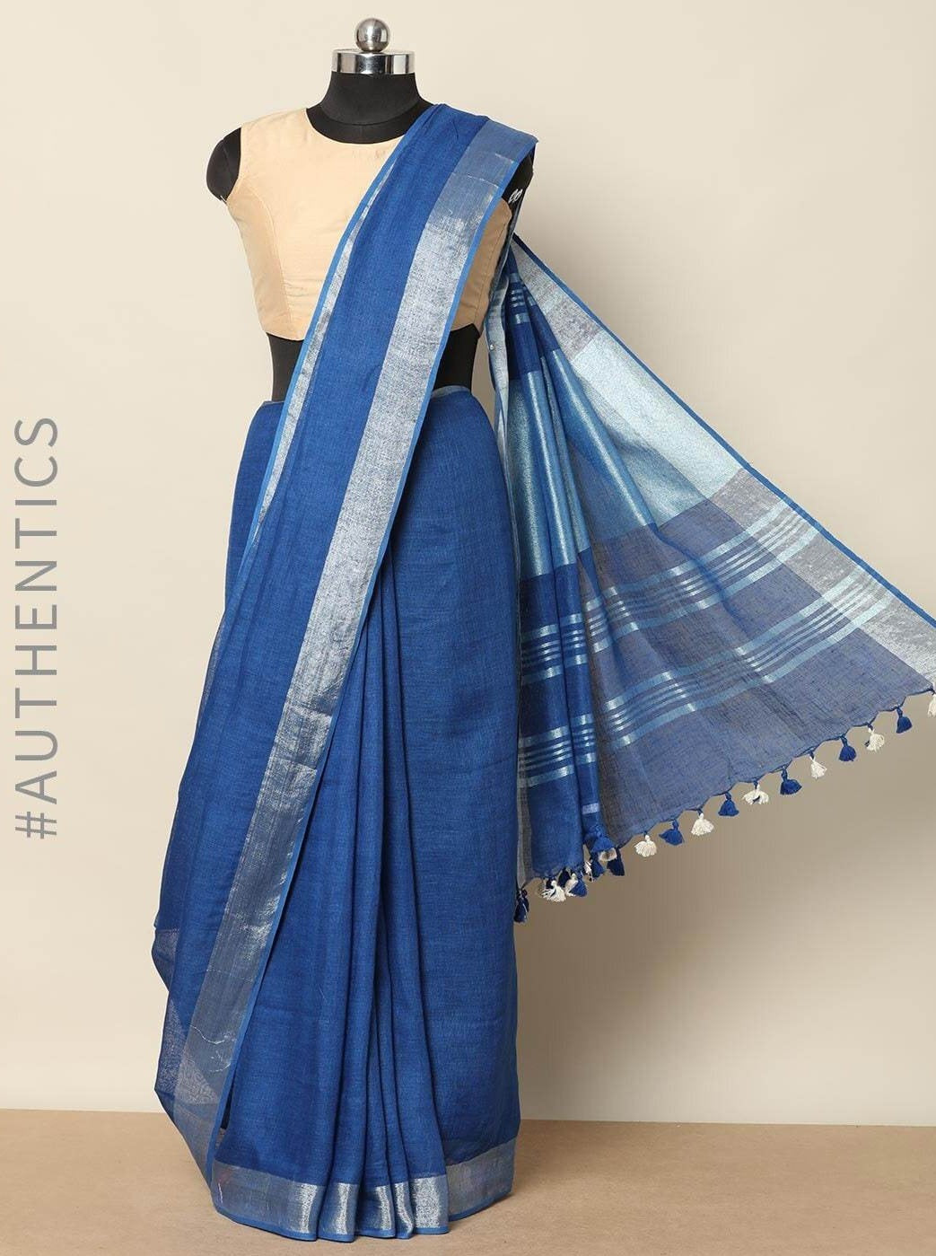 blue linen saree
