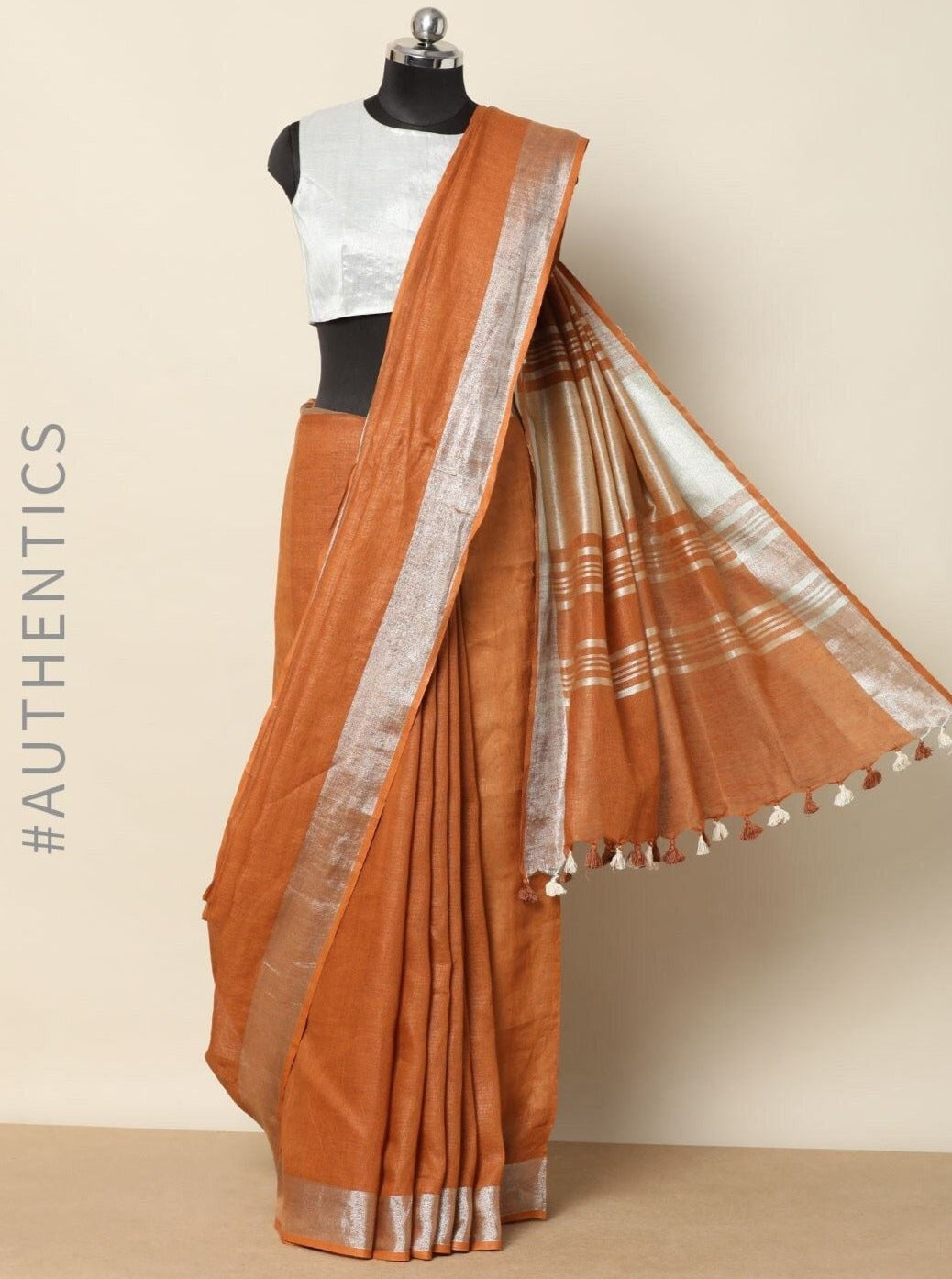 Ruddy brown pure linen saree