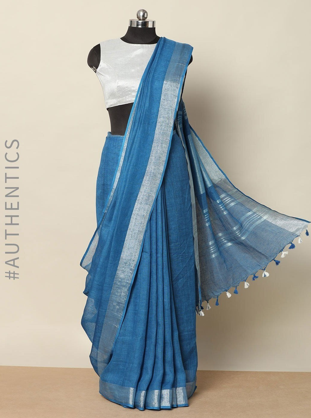 denim blue pure linen saree