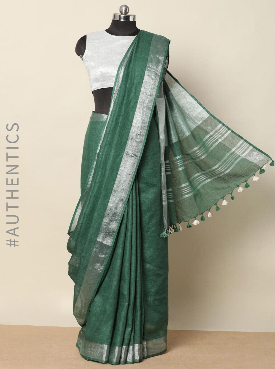 mineral green pure linen saree