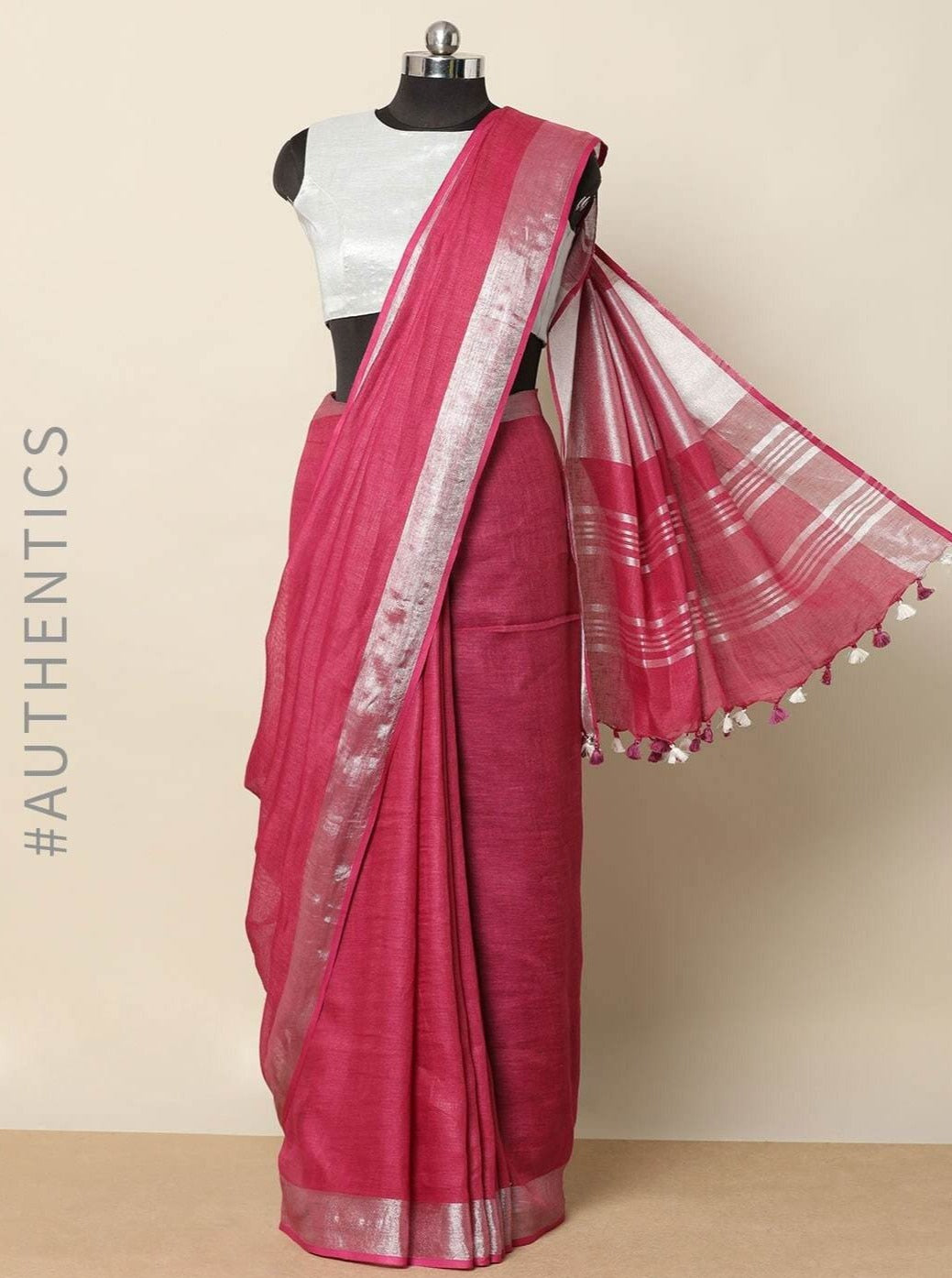 brick red pure linen saree