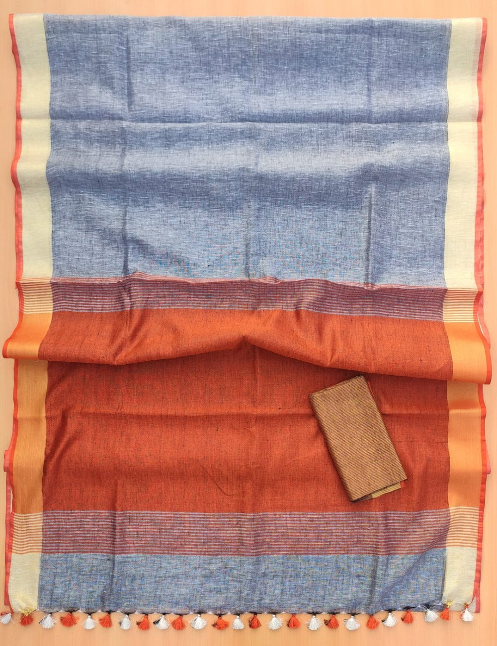 pure organic linen saree with contrast blouse - linenworldonline.in