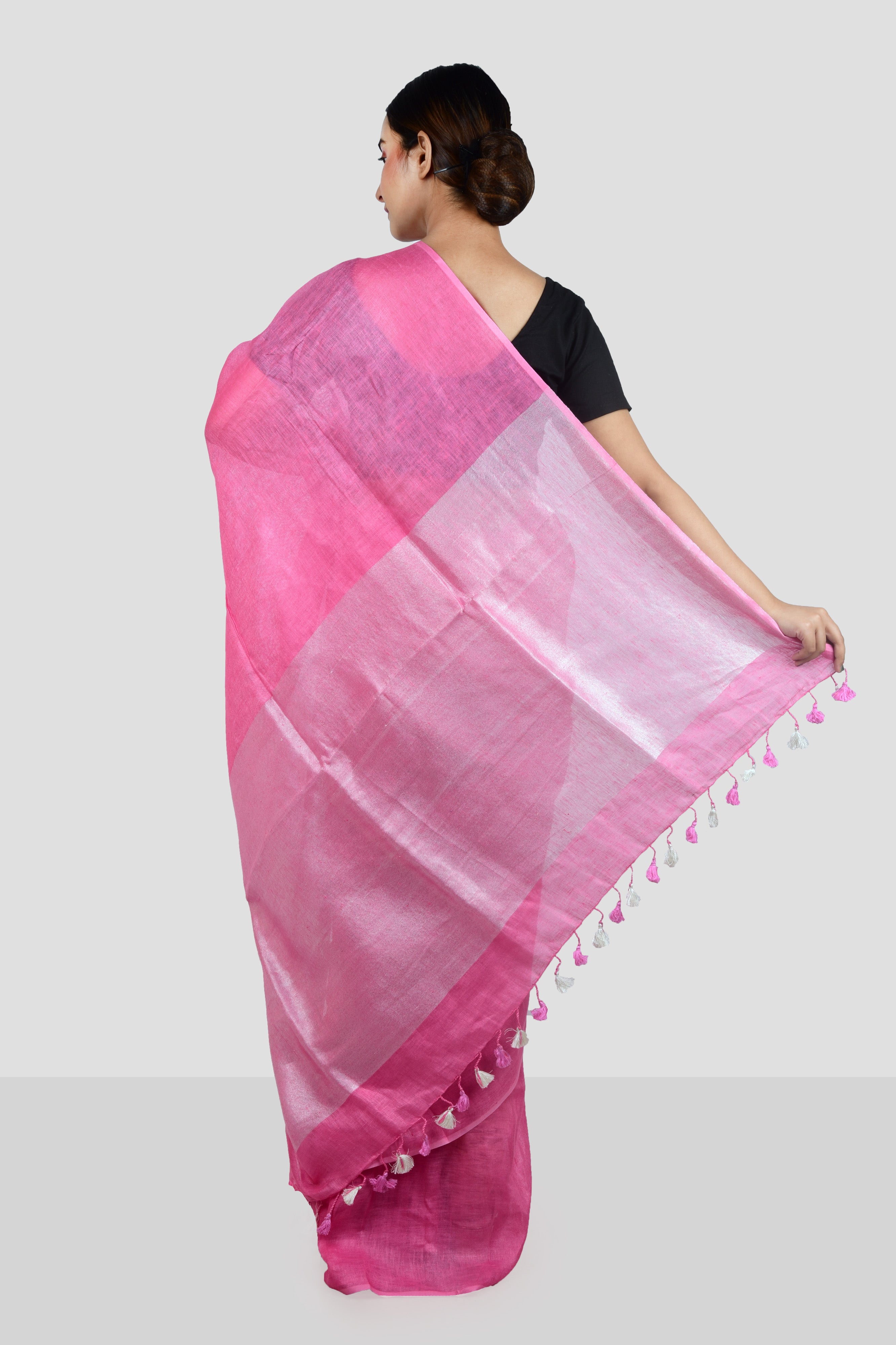 pink handloom pure linen saree - linenworldonline.in