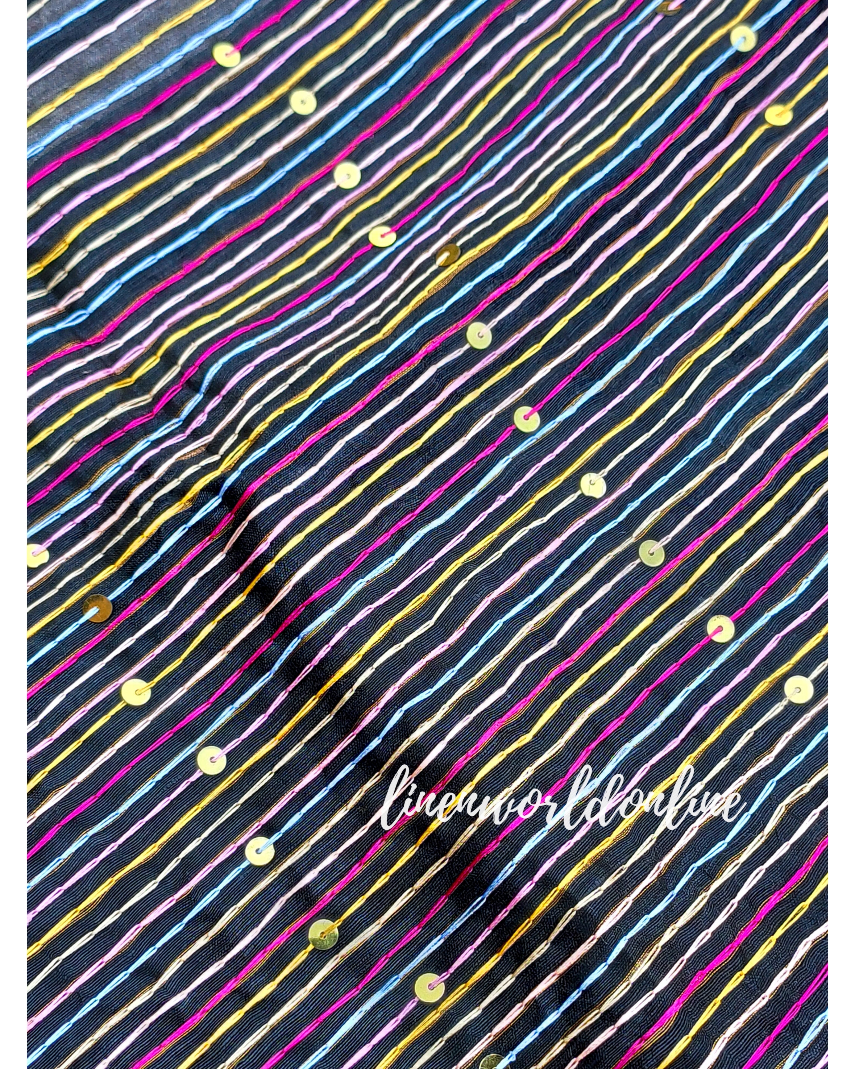 black embroidered french linen saree - linenworldonline.in