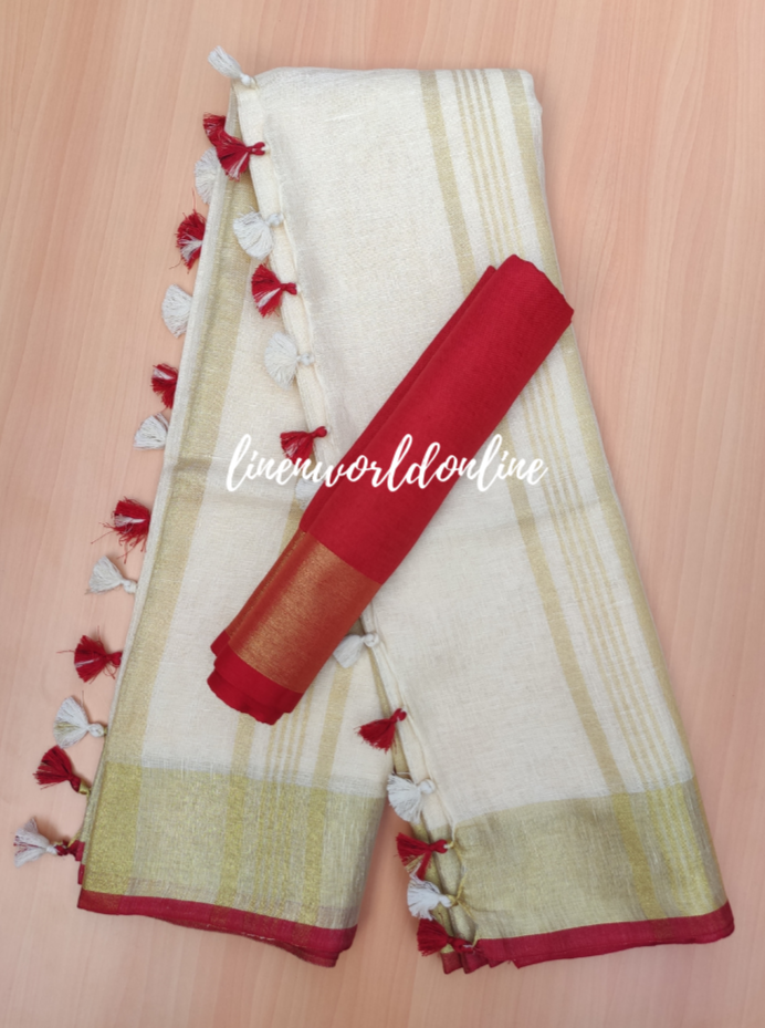 pure linen saree with contrast blouse - linenworldonline.in