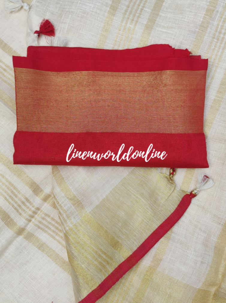 pure linen saree with contrast blouse - linenworldonline.in