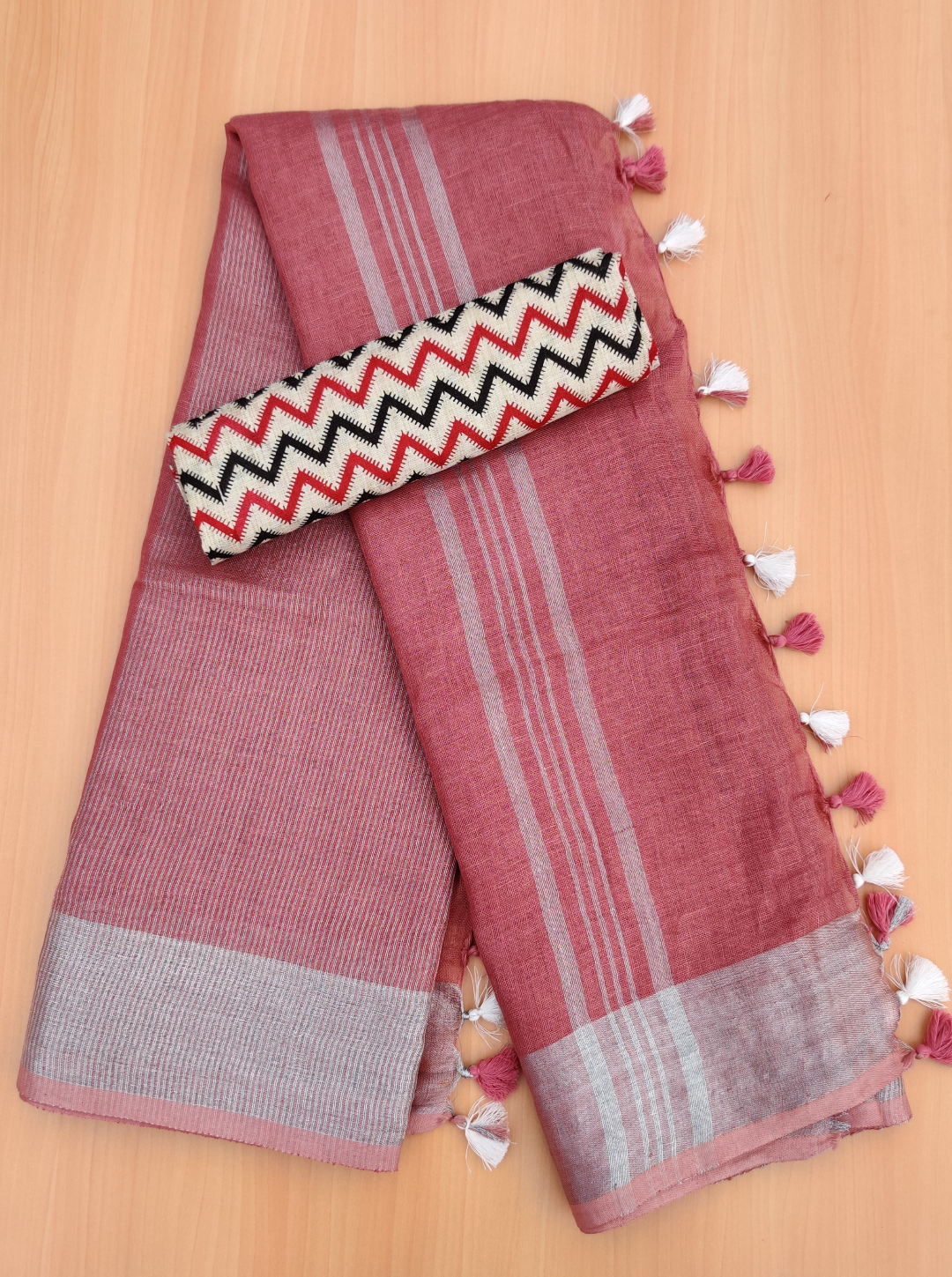 pure linen saree with printed blouse - linenworldonline.in