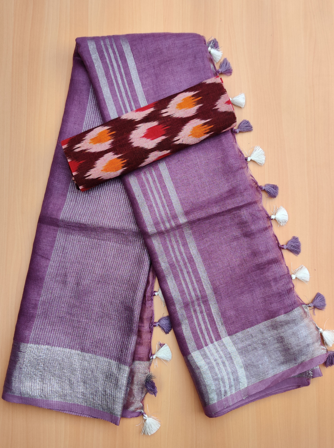pure linen saree with printed blouse - linenworldonline.in