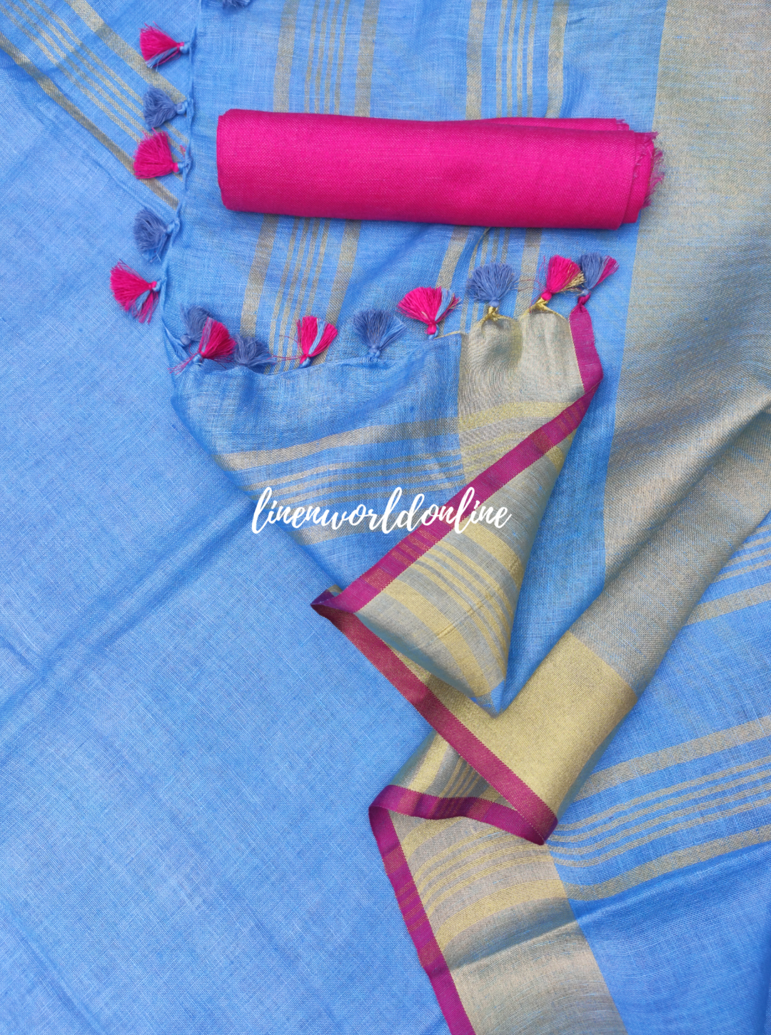 pure linen saree with contrast blouse - linenworldonline.in