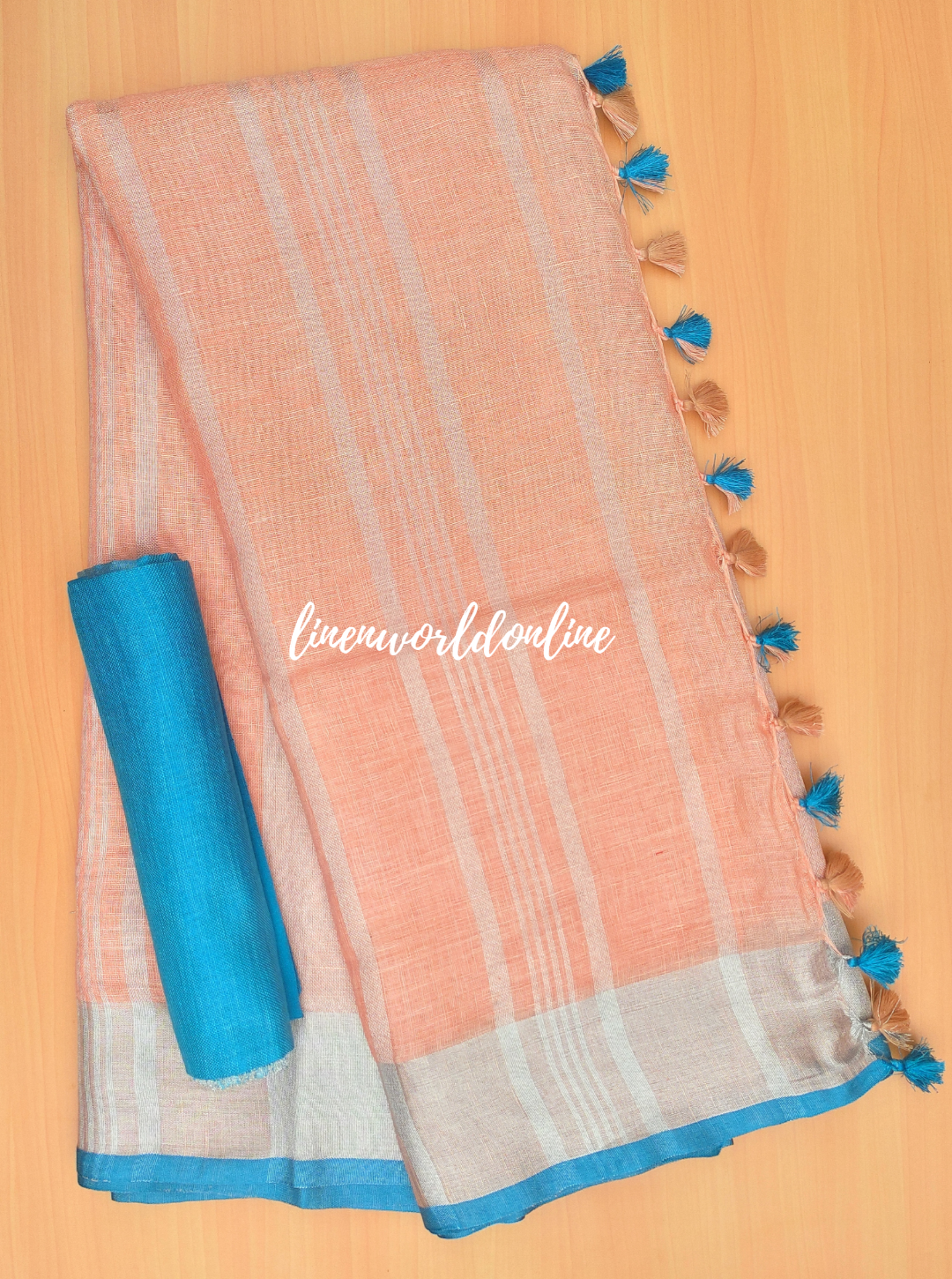 pure linen saree with contrast blouse - linenworldonline.in