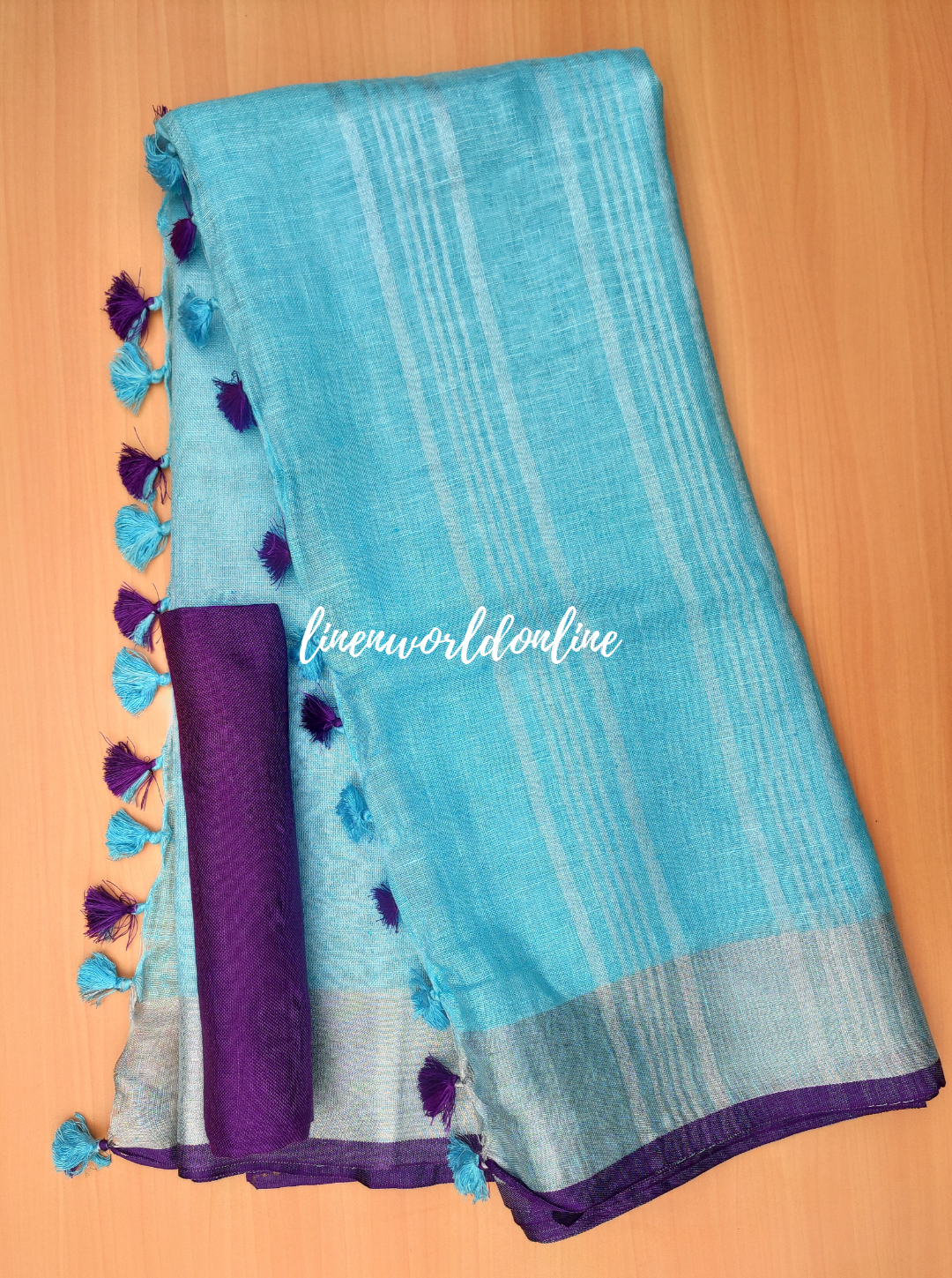 pure linen saree with  contrast blouse - linenworldonline.in