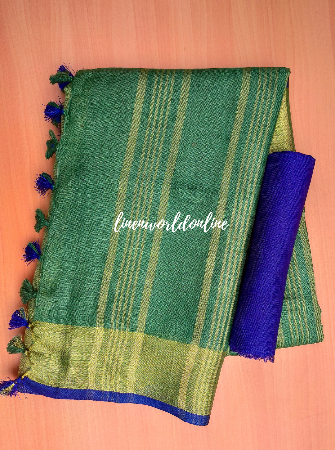 pure linen saree with contrast blouse - linenworldonline.in