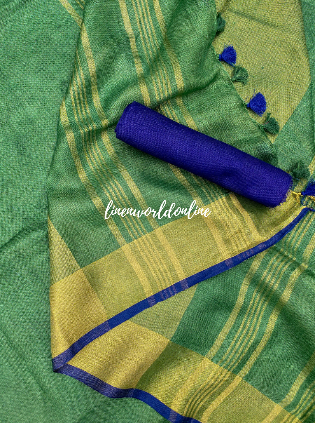 pure linen saree with contrast blouse - linenworldonline.in