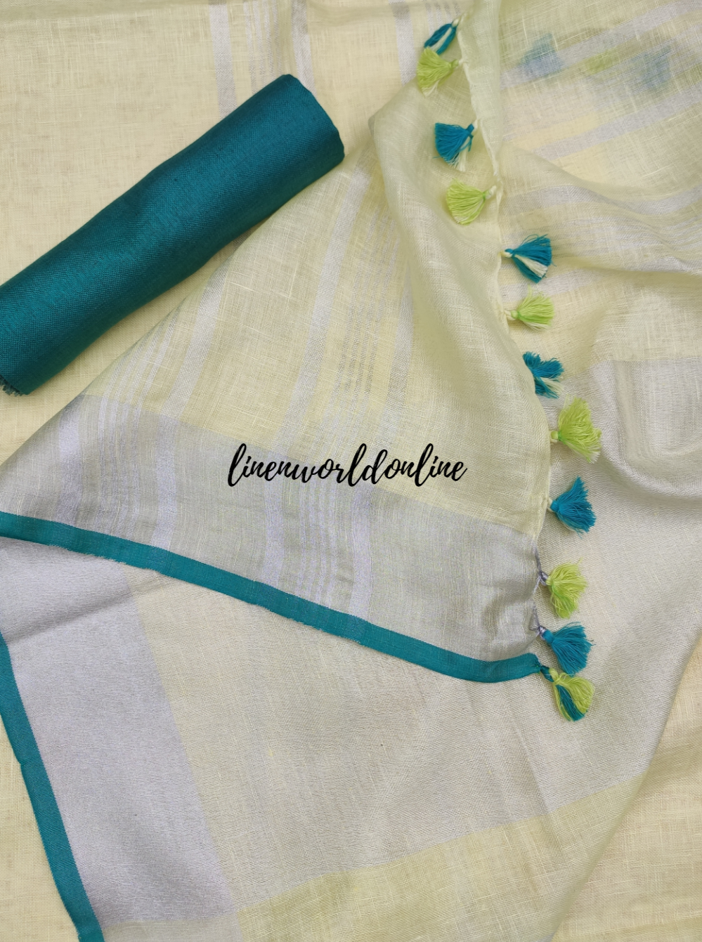 pure linen saree with  contrast blouse - linenworldonline.in