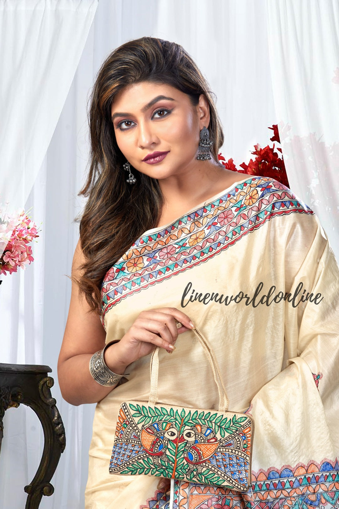 beige pure bhagalprui tussar silk sari - linenworldonline.in