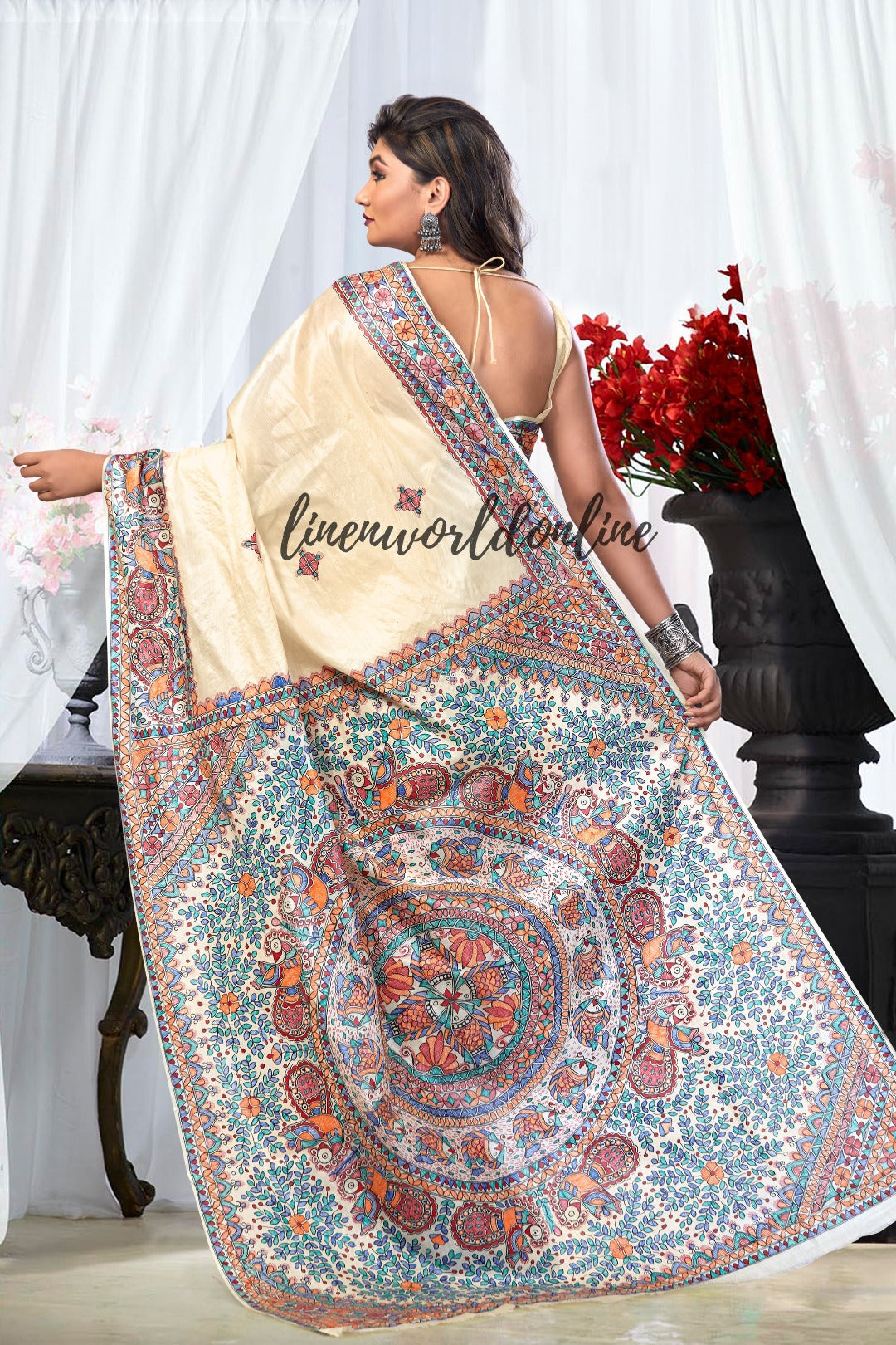 beige pure bhagalprui tussar silk sari - linenworldonline.in
