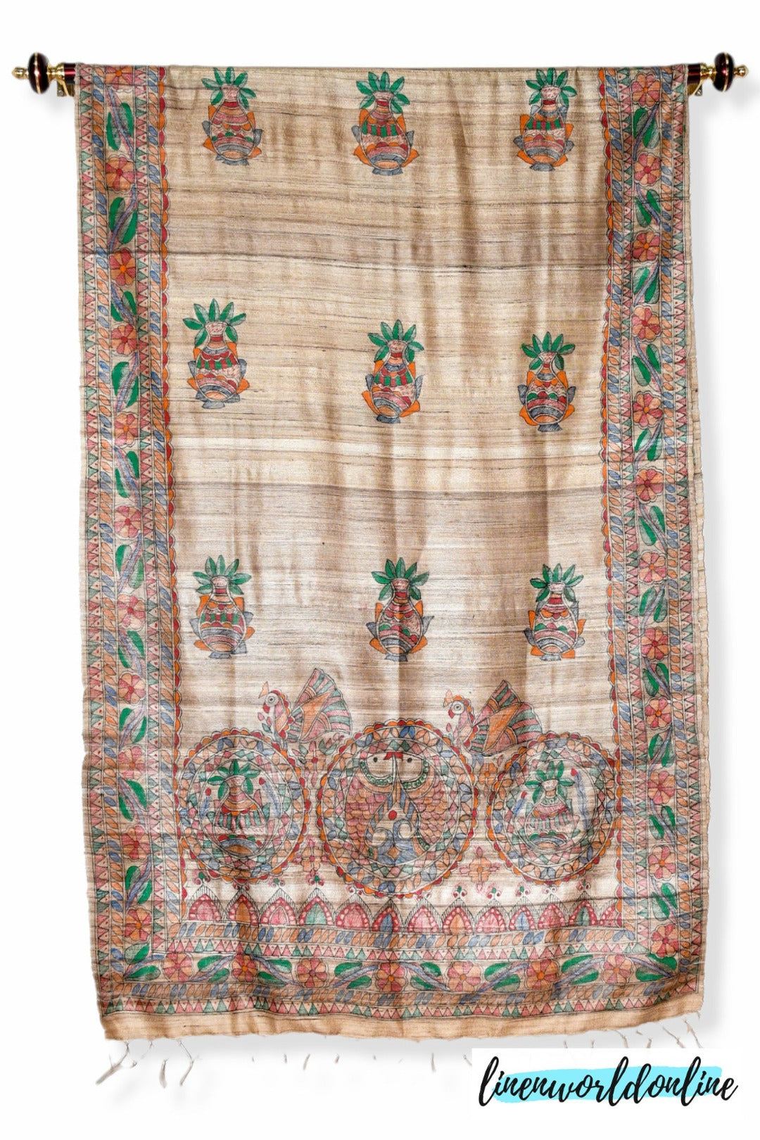 tussar ghicha madhubani print dupatta - linenwoldonline.in