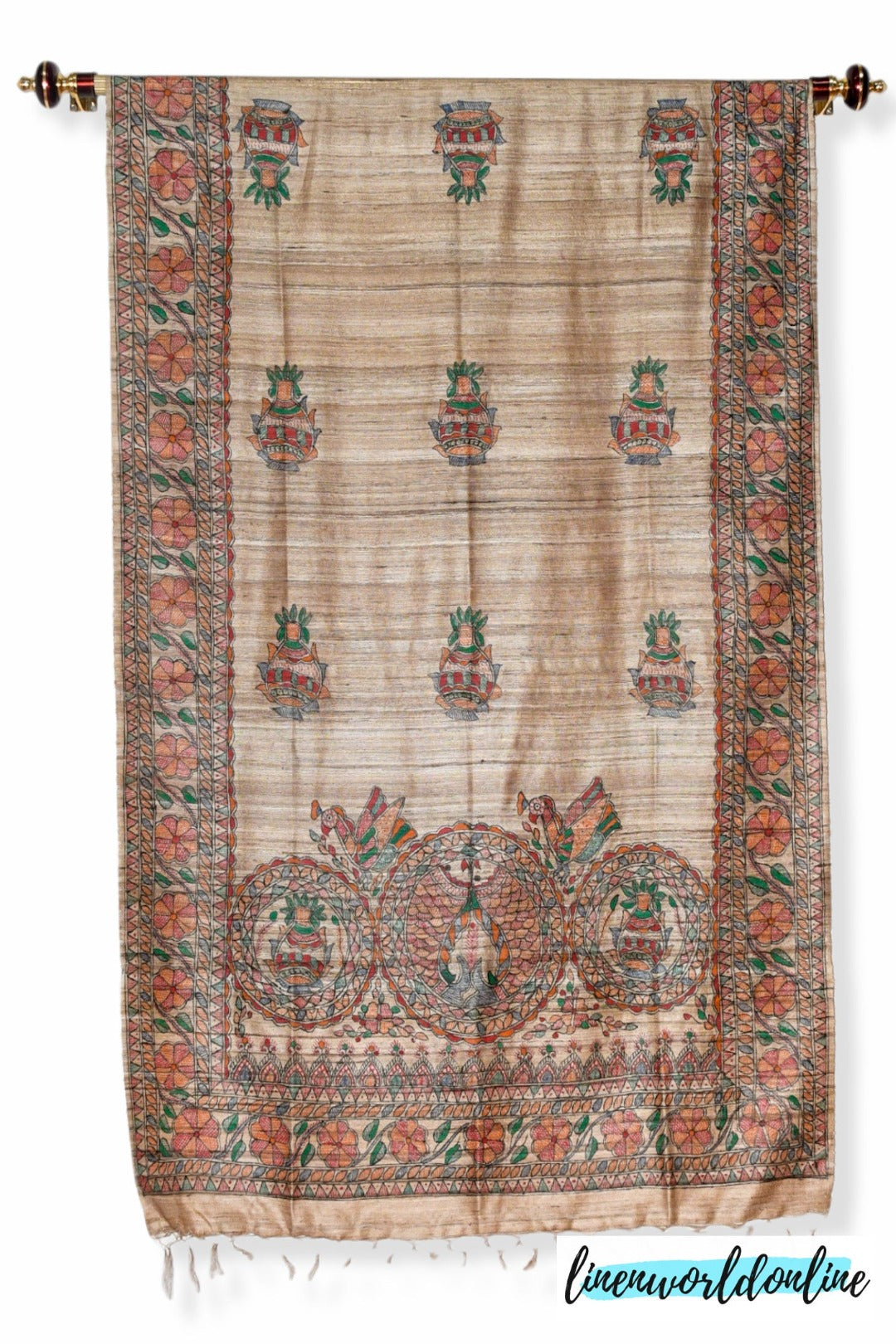 tussar ghicha madhubani print dupatta - linenwoldonline.in