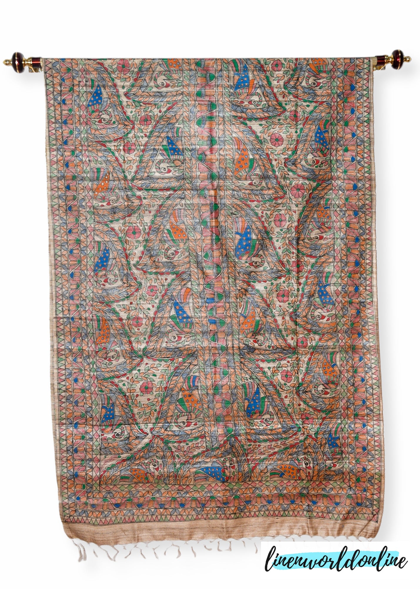 Madhubani Painted Ghicha Tussar Silk Dupatta
