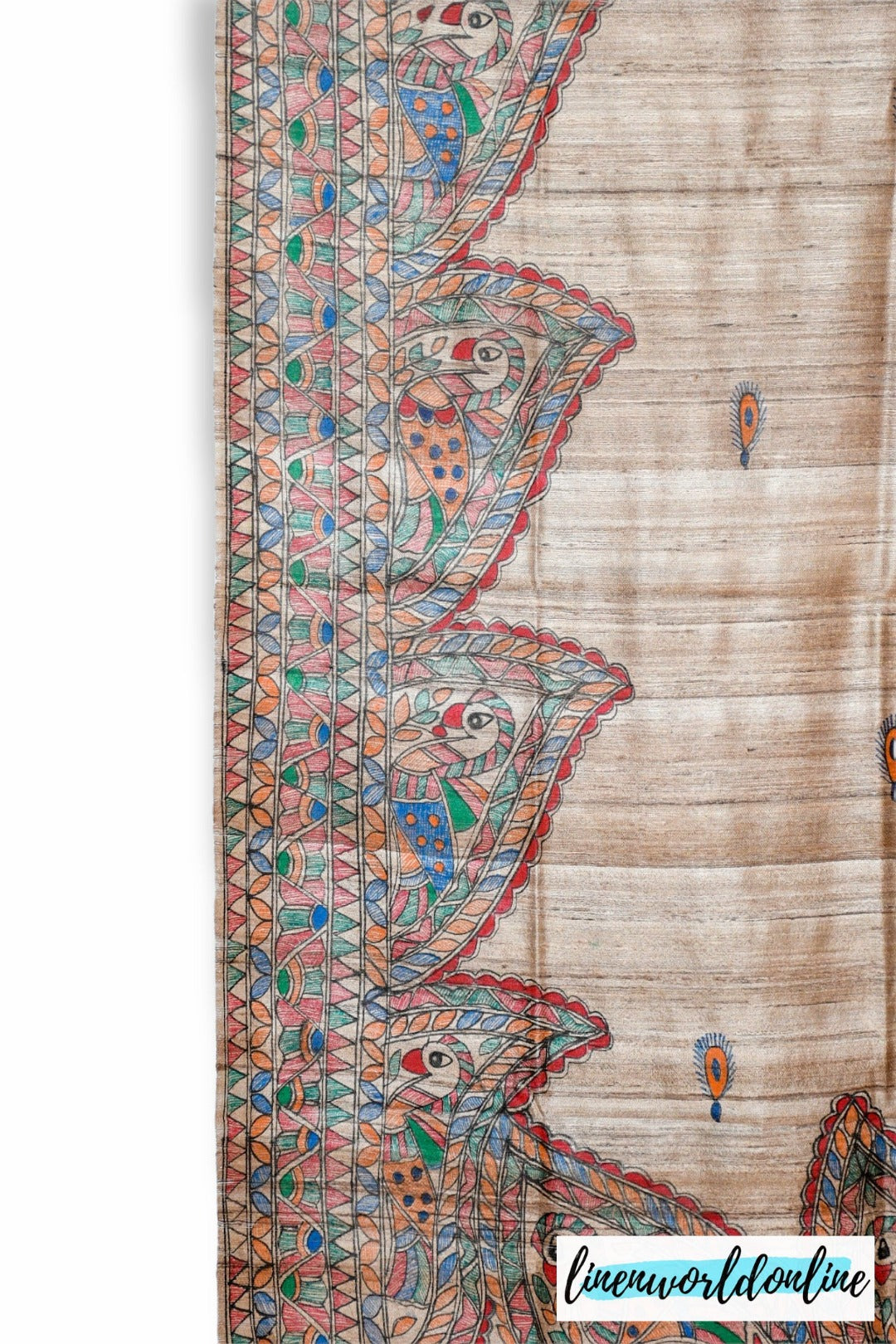 tussar ghicha madhubani print dupatta - linenwoldonline.in