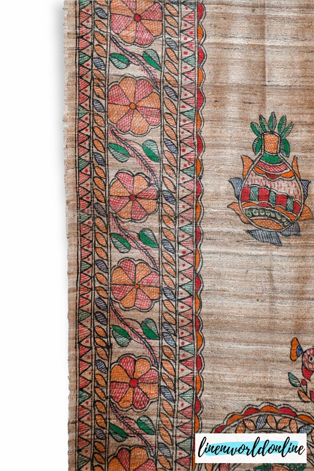 tussar ghicha madhubani print dupatta - linenwoldonline.in