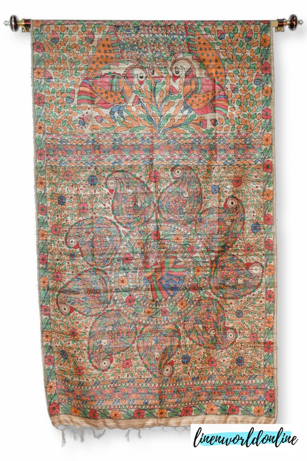 tussar ghicha madhubani print dupatta - linenwoldonline.in