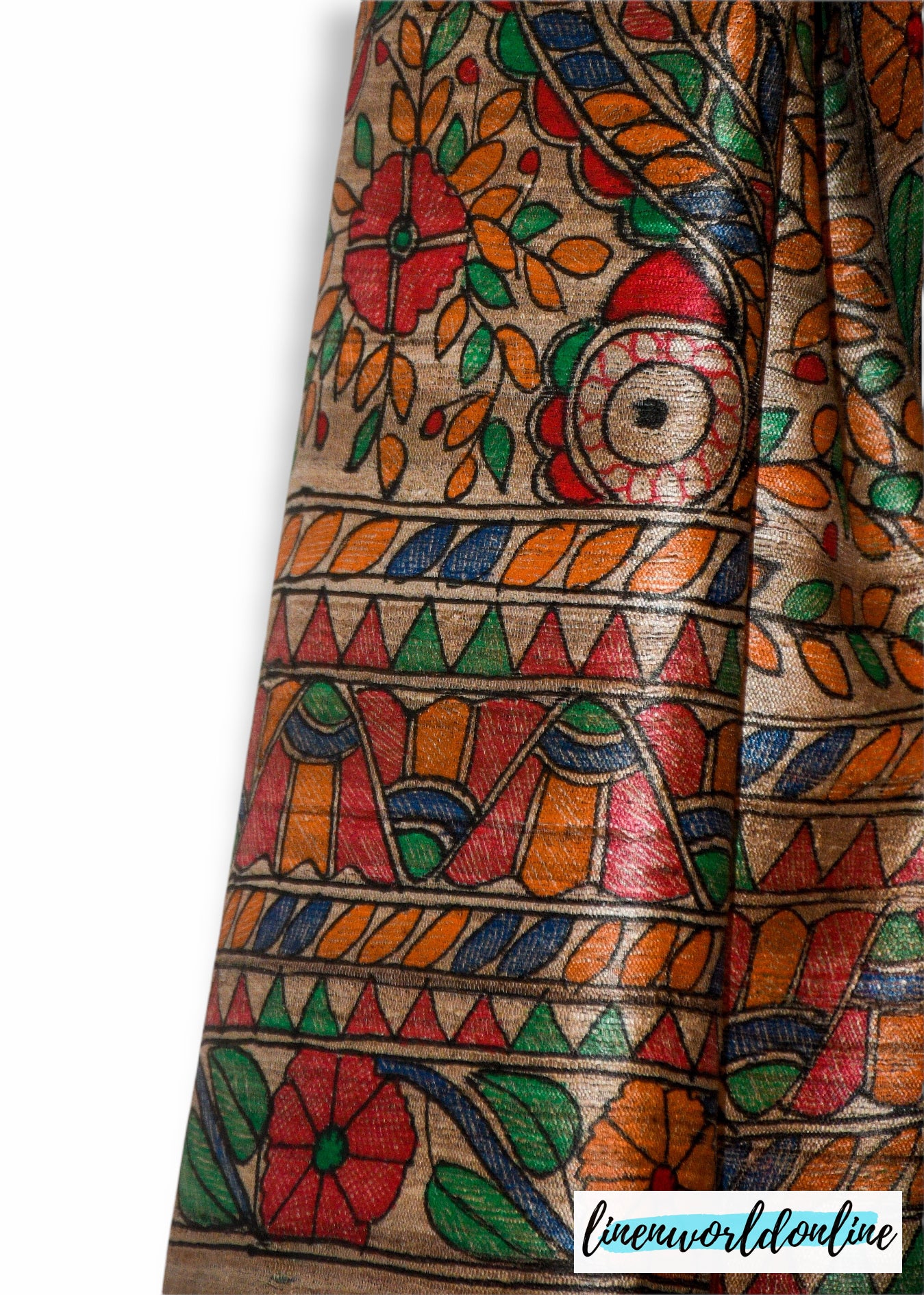 Madhubani Painted Ghicha Tussar Silk Dupatta