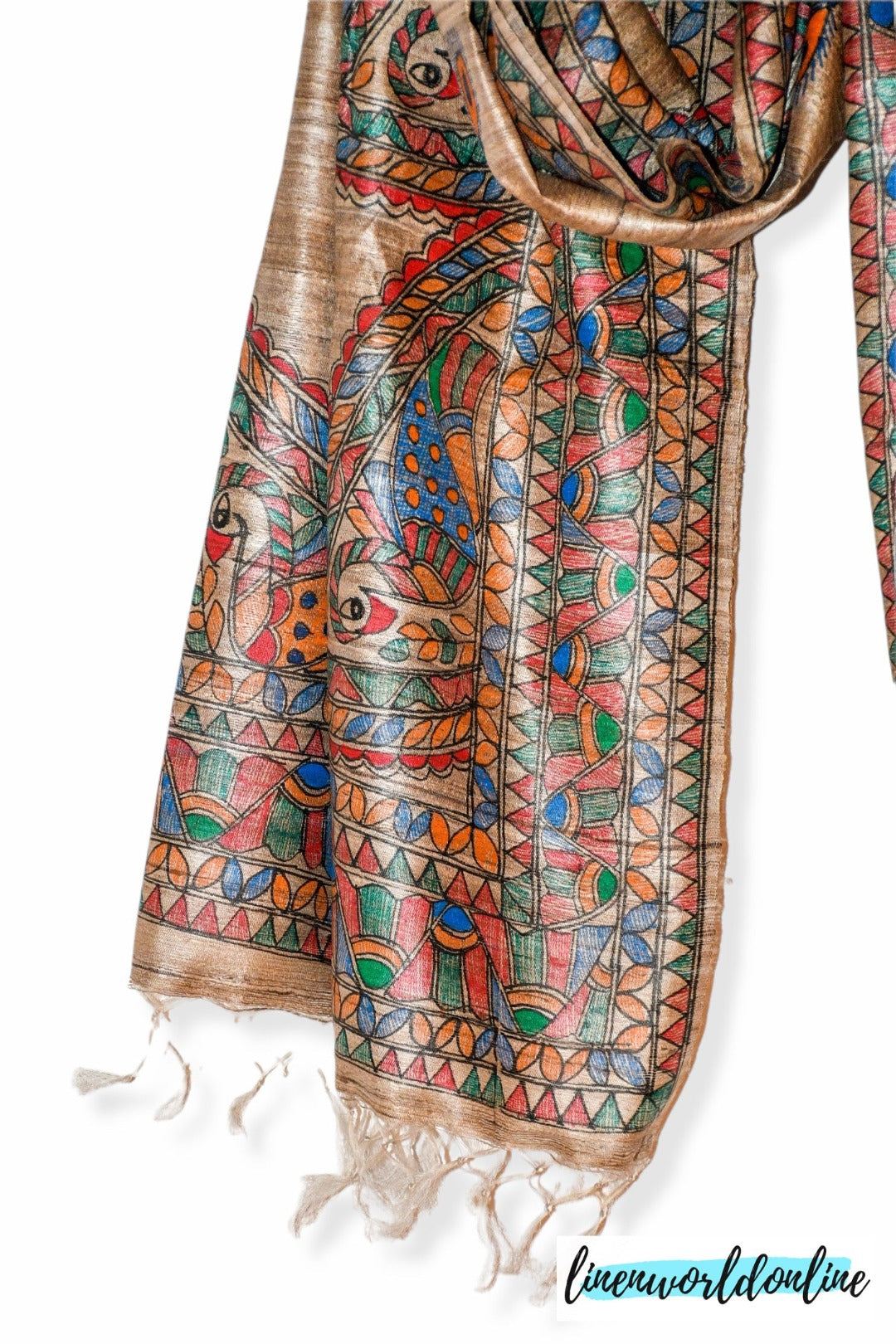 tussar ghicha madhubani print dupatta - linenwoldonline.in