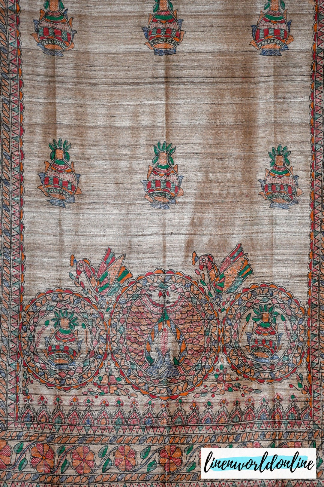 tussar ghicha madhubani print dupatta - linenwoldonline.in
