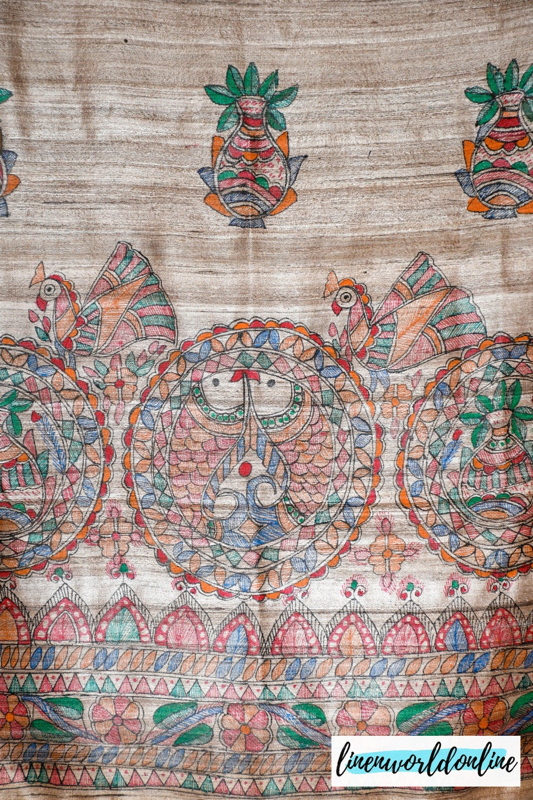 tussar ghicha madhubani print dupatta - linenwoldonline.in