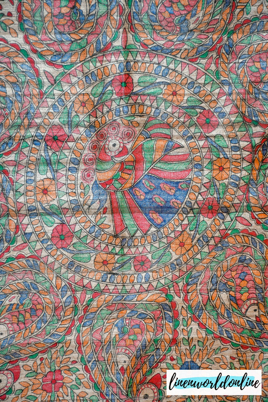 tussar ghicha madhubani print dupatta - linenwoldonline.in