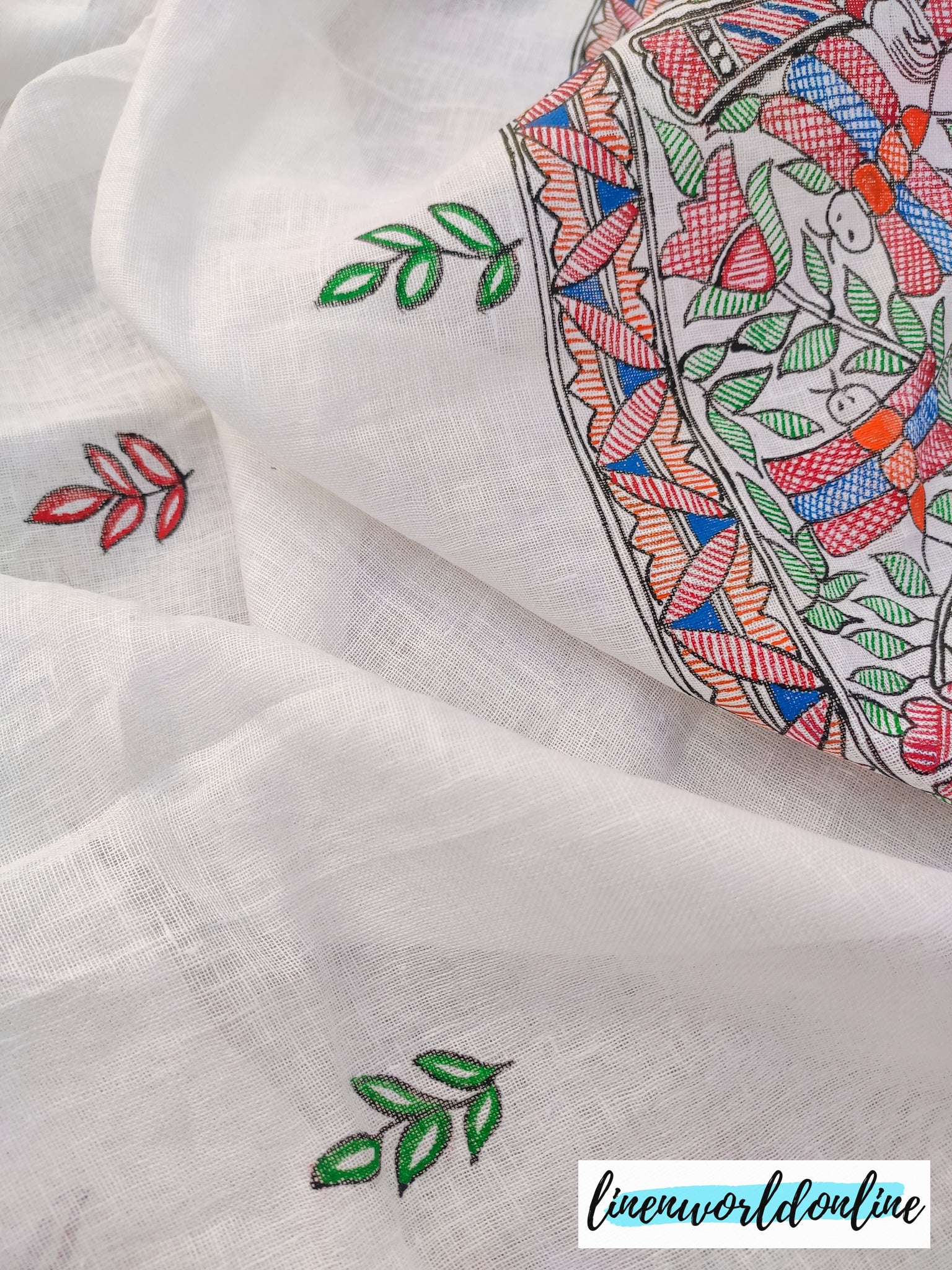 Madhubani Painted Pure Linen Saree