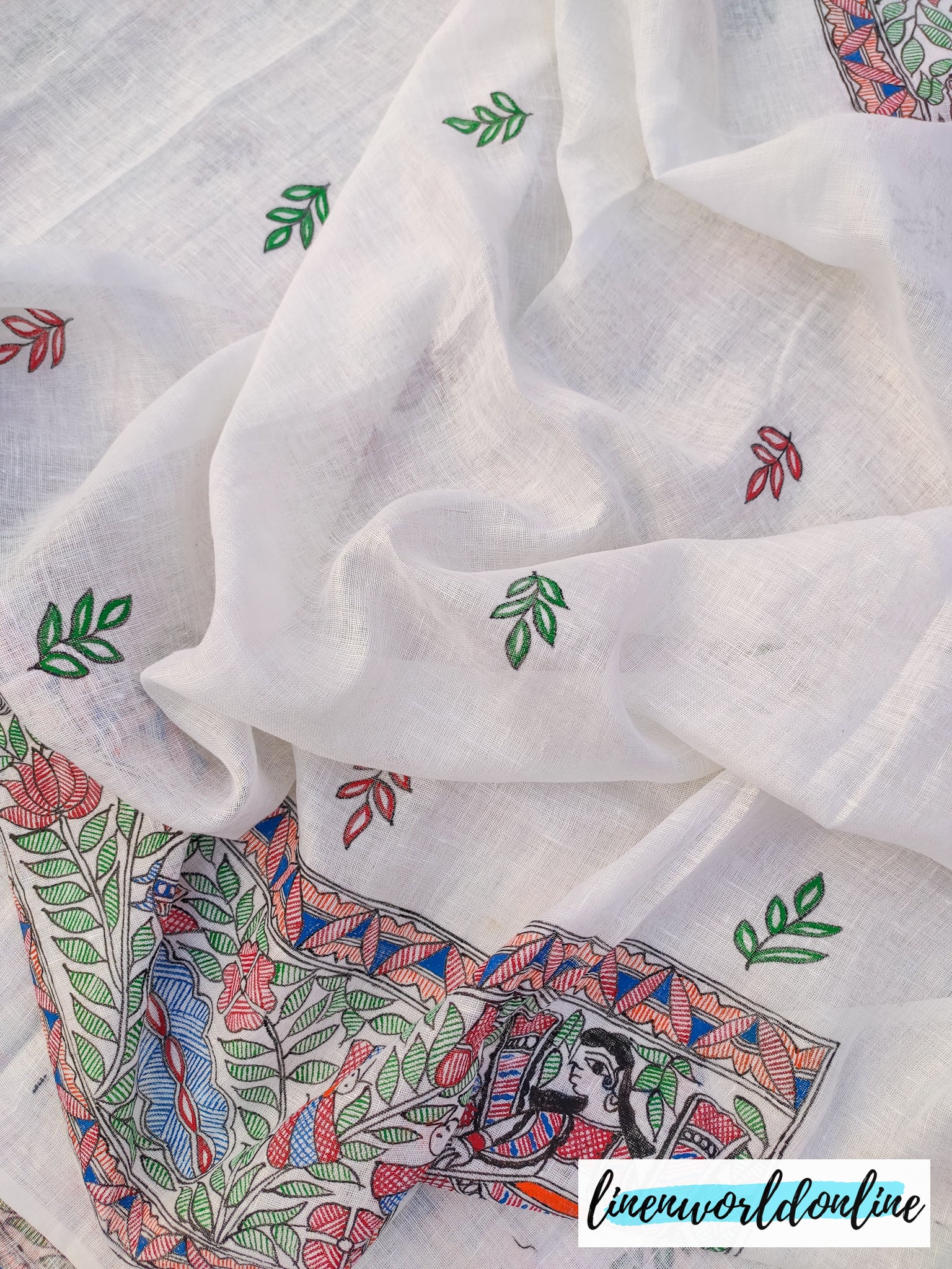 Madhubani Painted Pure Linen Saree