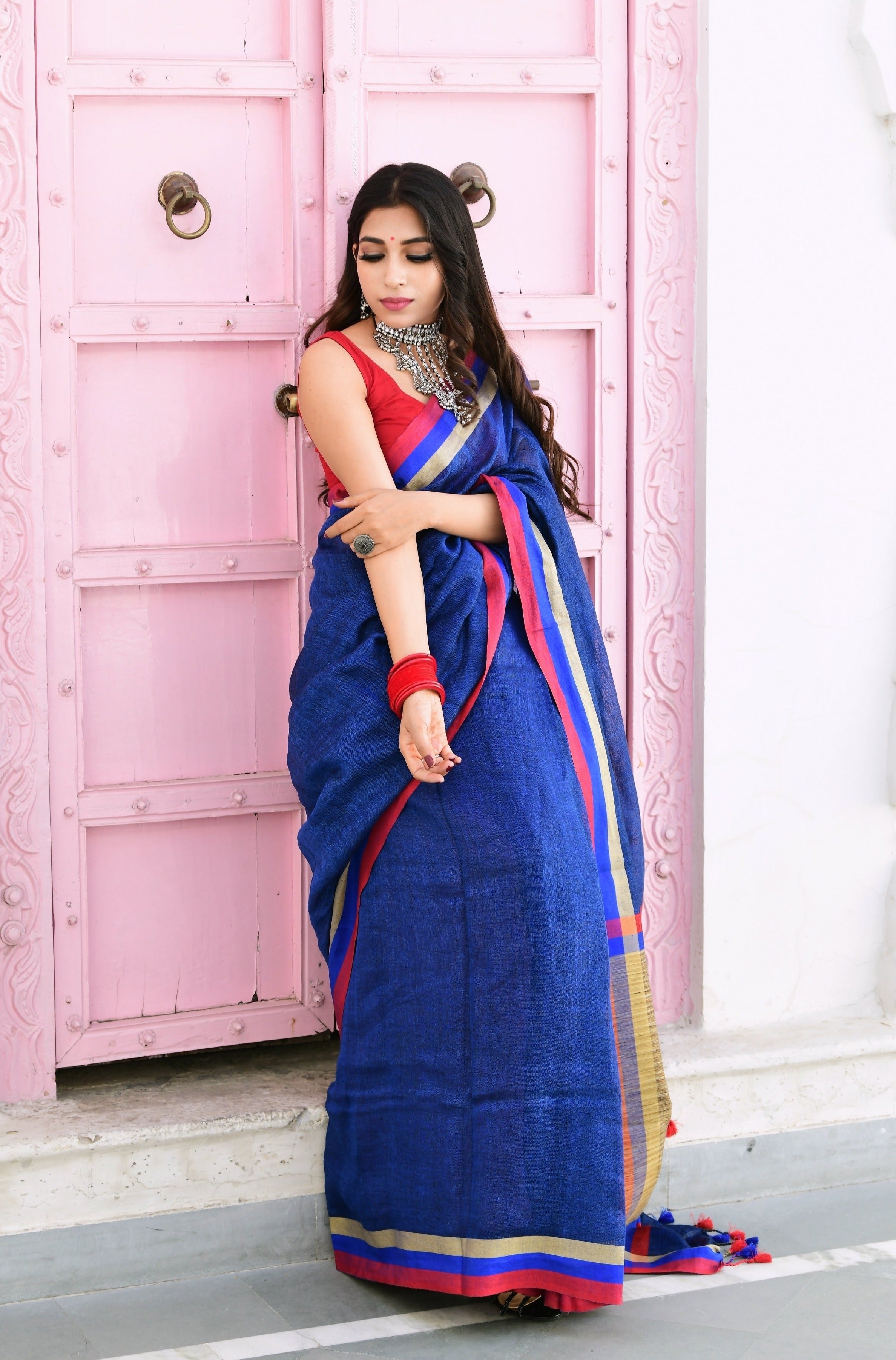 exclusive pure linen saree - linenworldonline.in