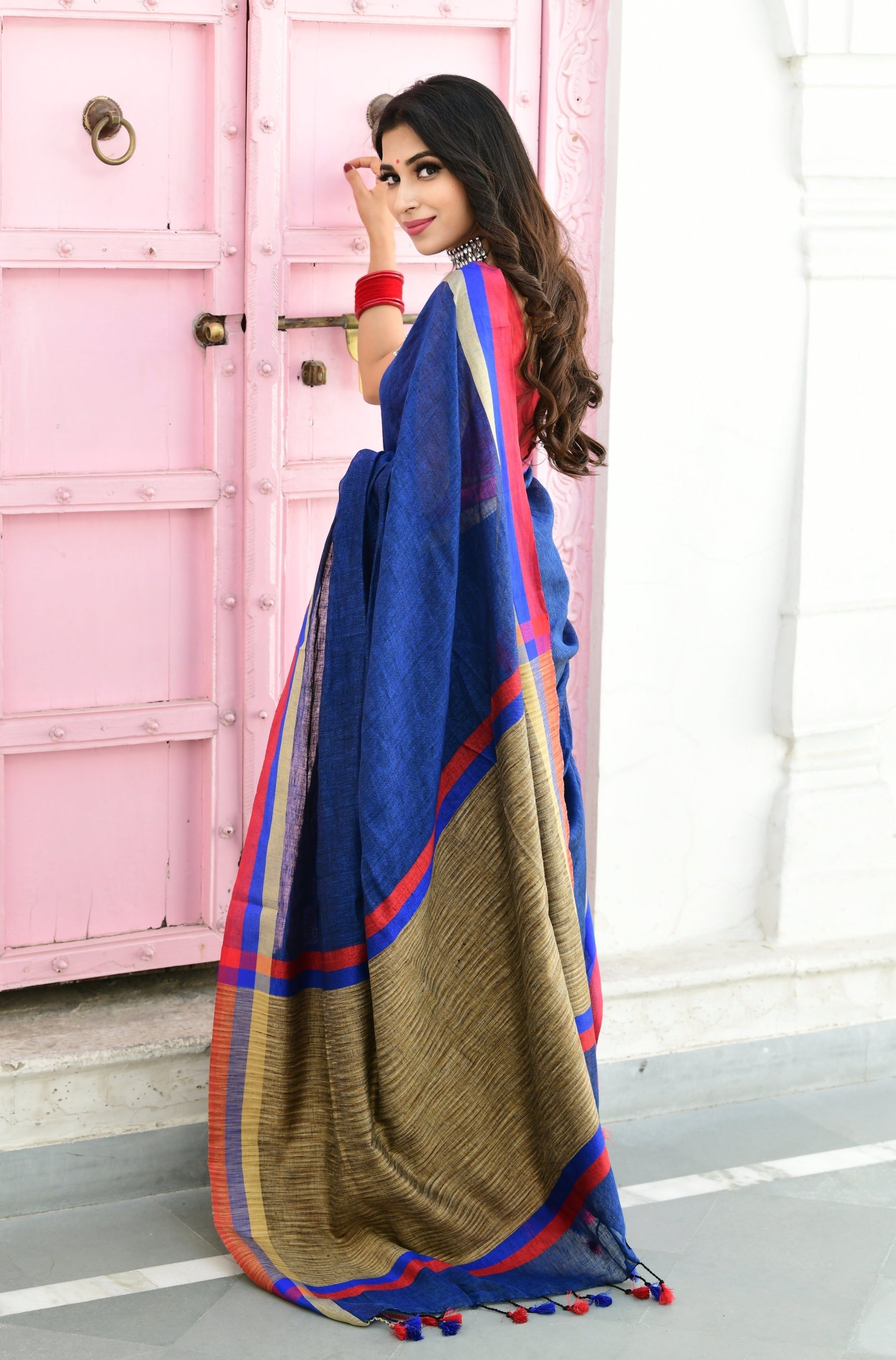 exclusive pure linen saree - linenworldonline.in