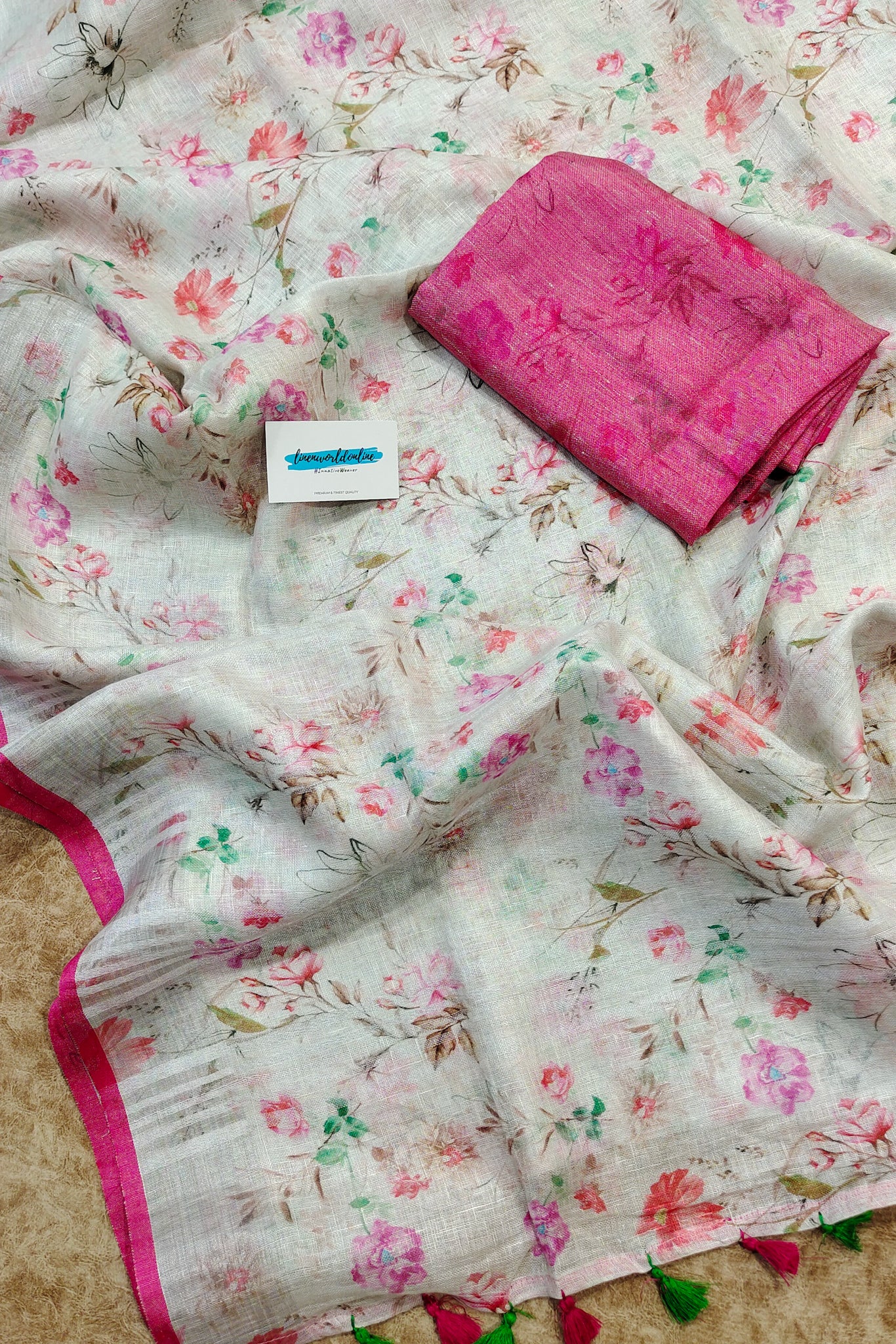 juhi - floral digital printed linen saree - linenworldonline.in