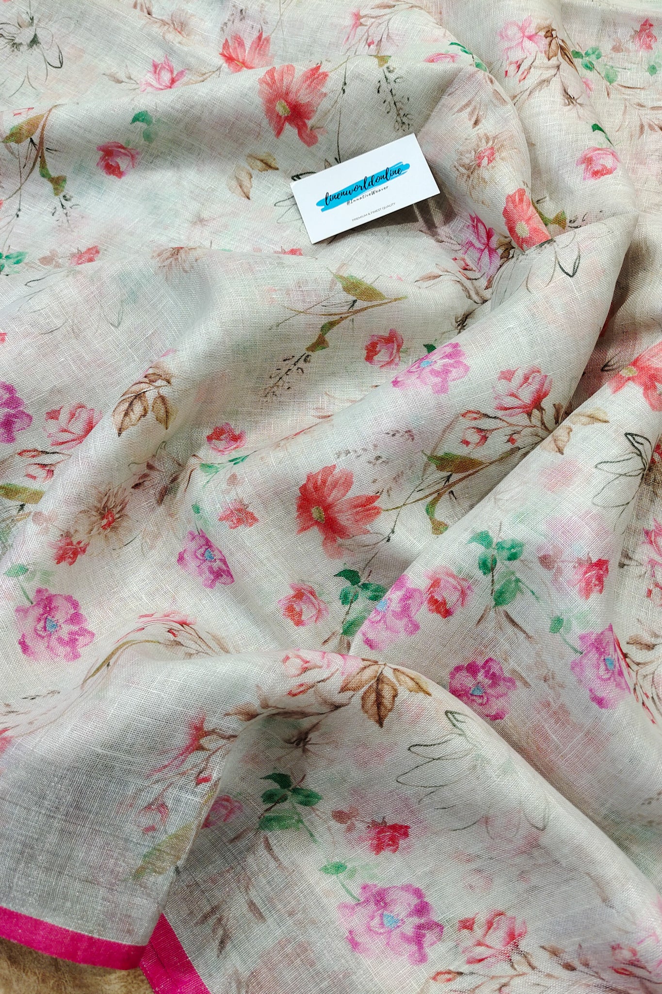 juhi - floral digital printed linen saree - linenworldonline.in
