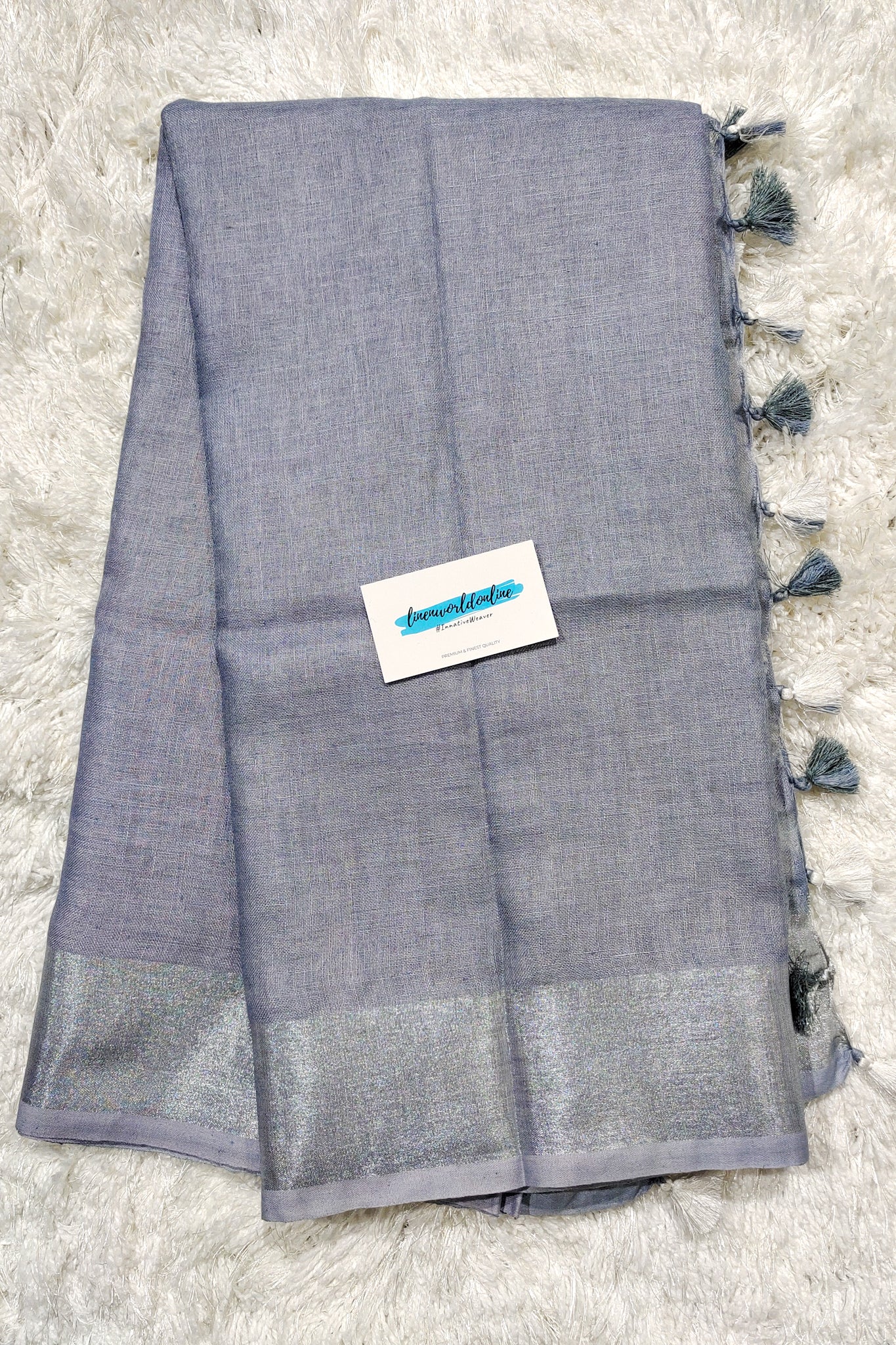grey handwoven pure linen saree - linenworldonline.in