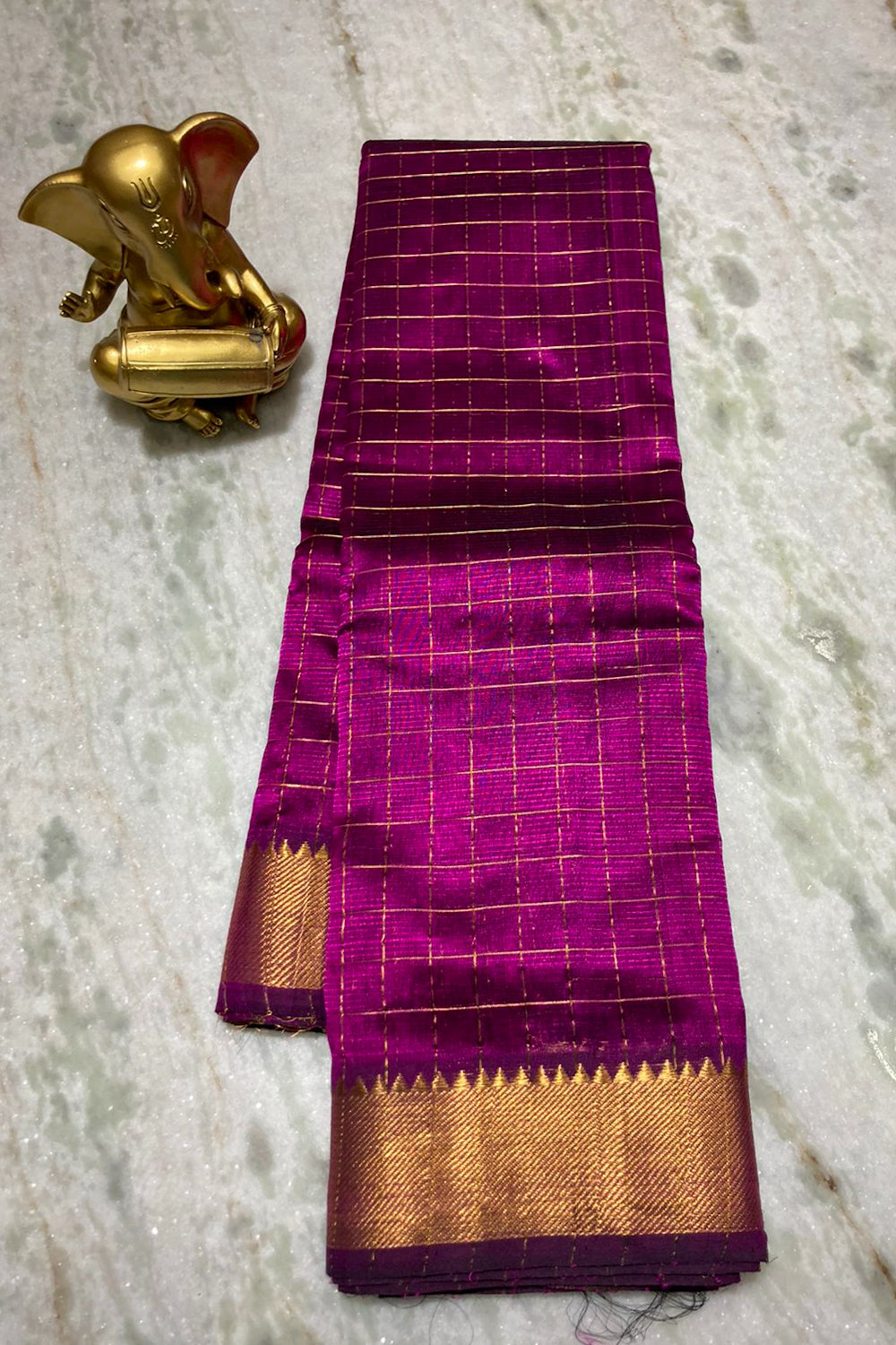 dark pink mangalagiri cotton checkered soft silk saree - linenworldonline.in