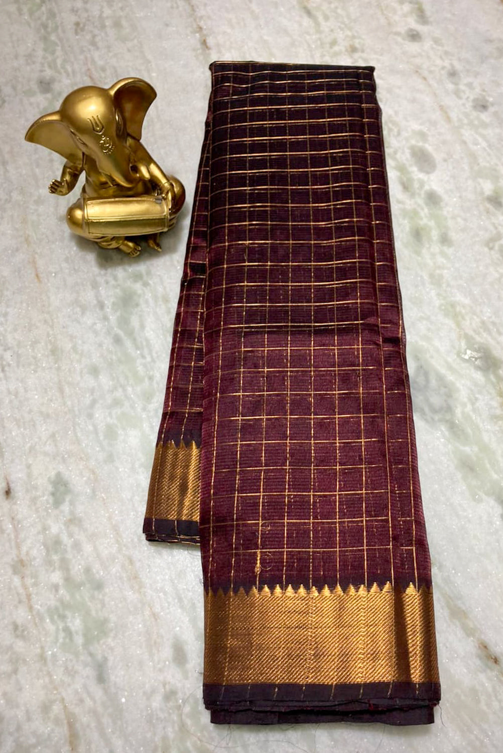 maroon mangalagiri cotton checkered soft silk saree - linenworldonline.in